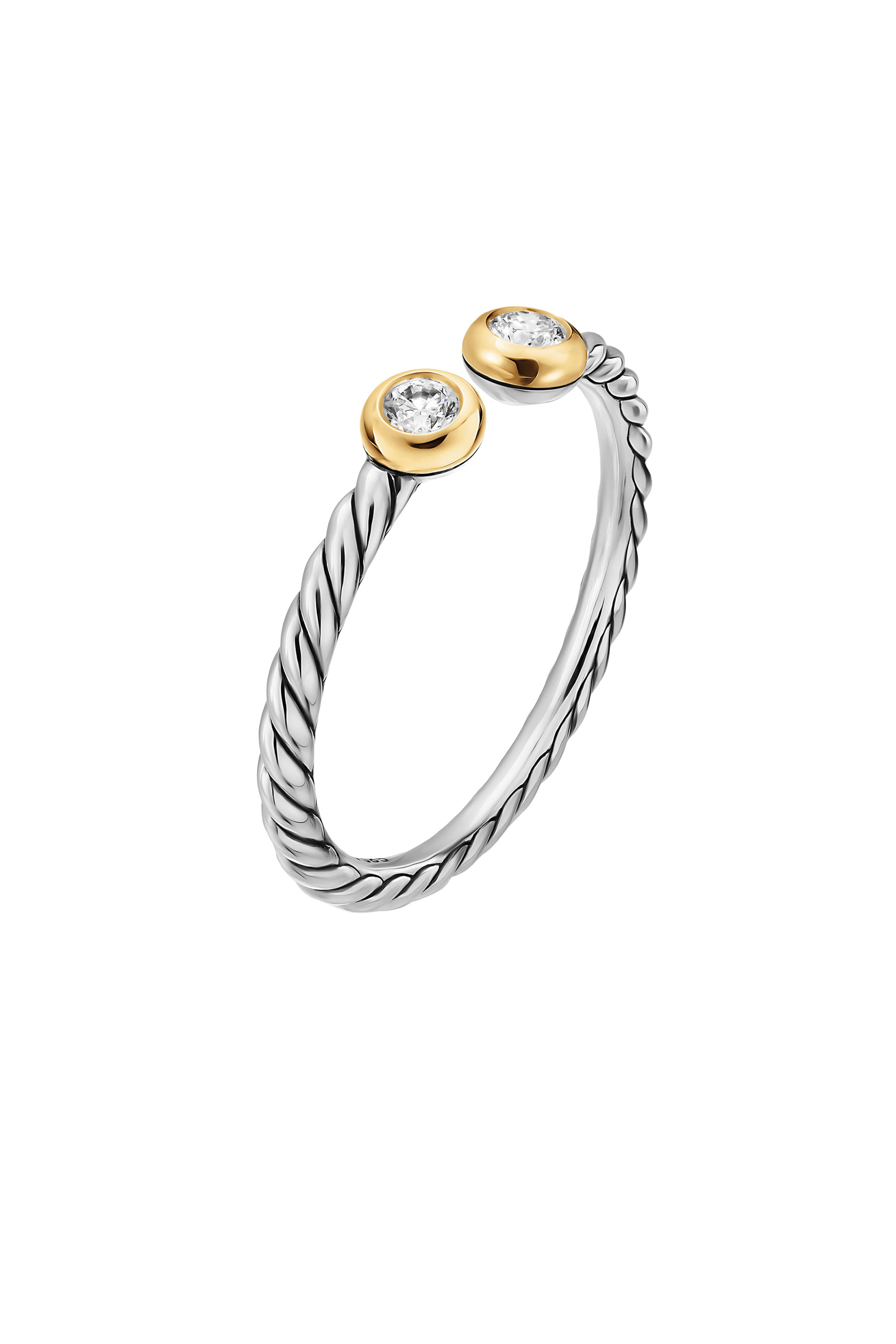 Cable Open Round Ring, 14k Yellow Gold, Sterling Silver & Diamonds