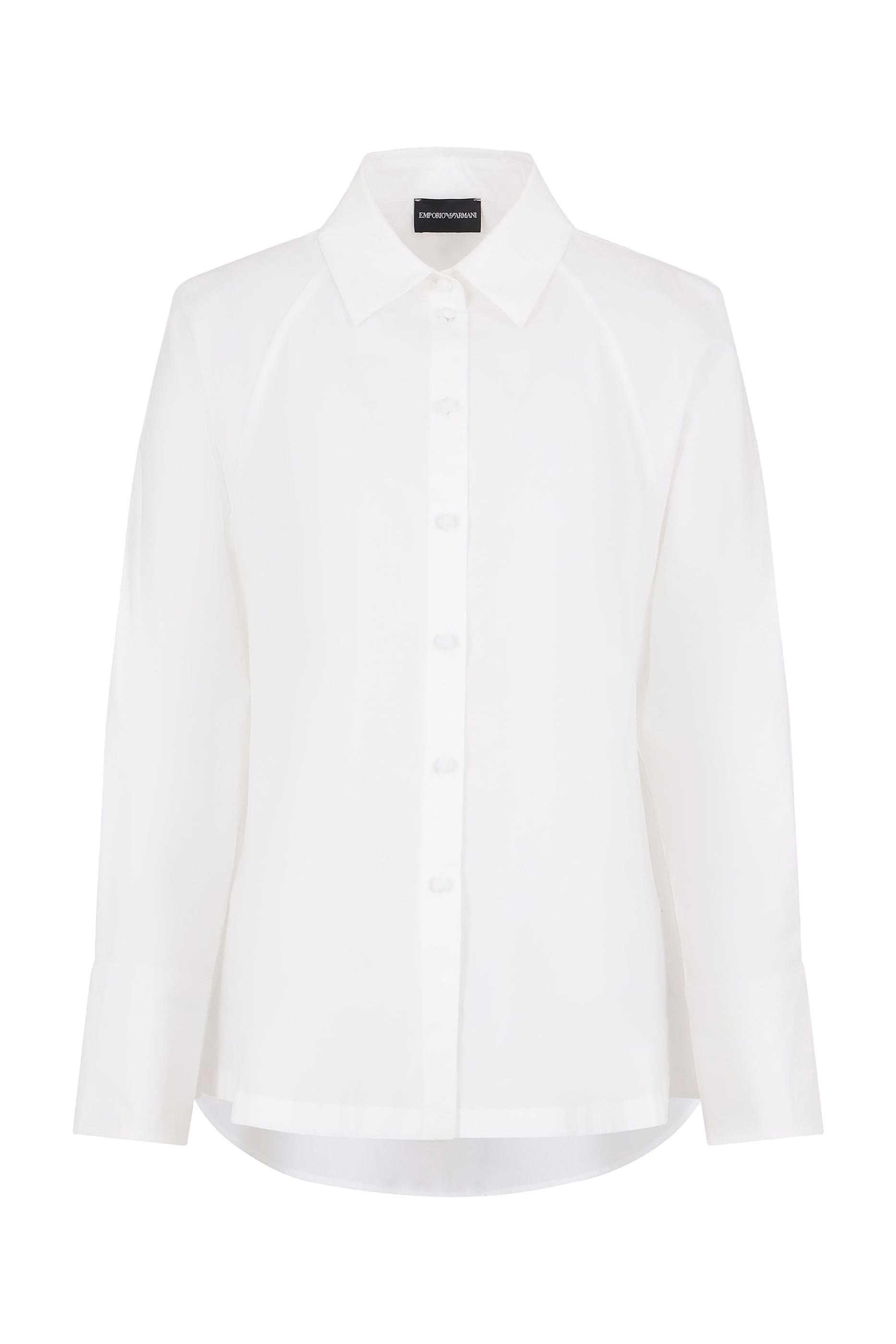 قميص بتصميم طويل من الخلف بكشكش وأكمام طويلة بوبلين