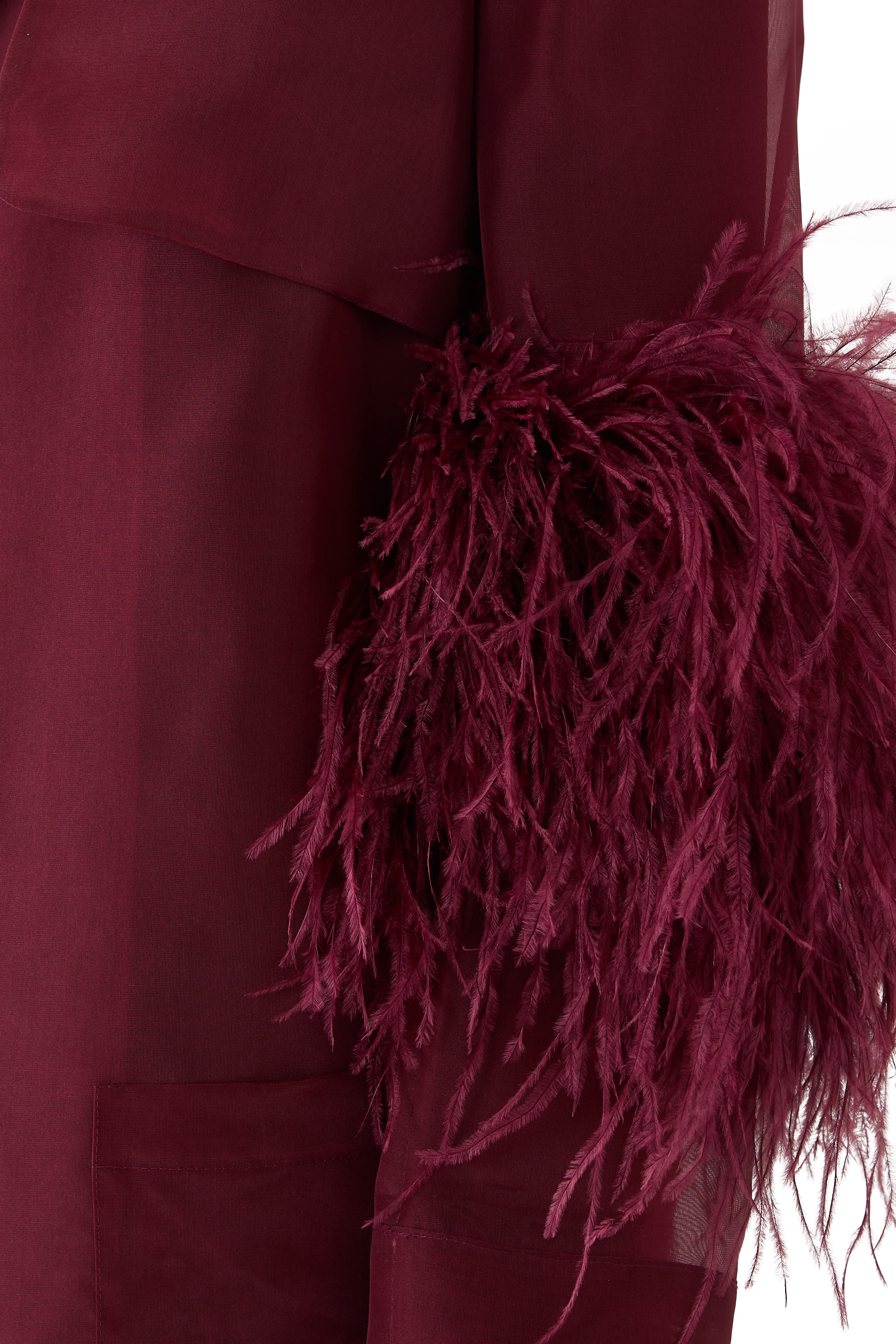 فستان داستر طويل شفاف أورجانزا مزين بالريش