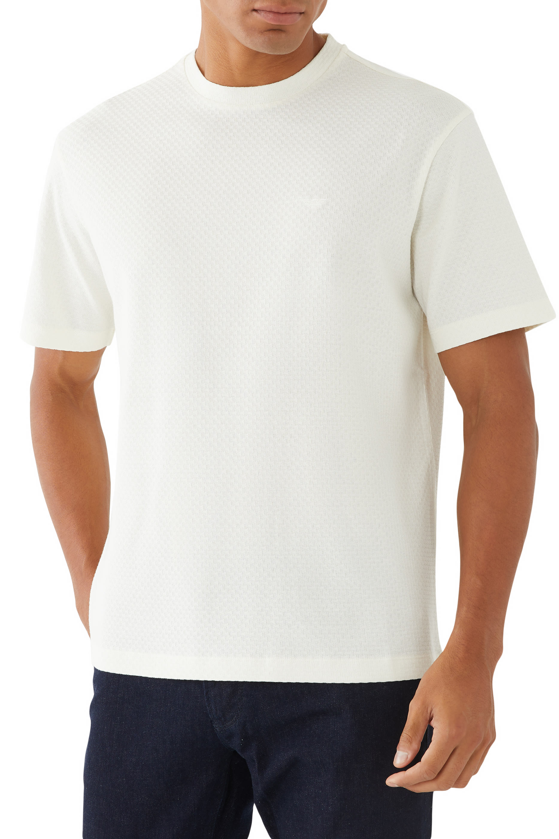 تيشيرت بشعار الماركة جاكار أحادي اللون قطن