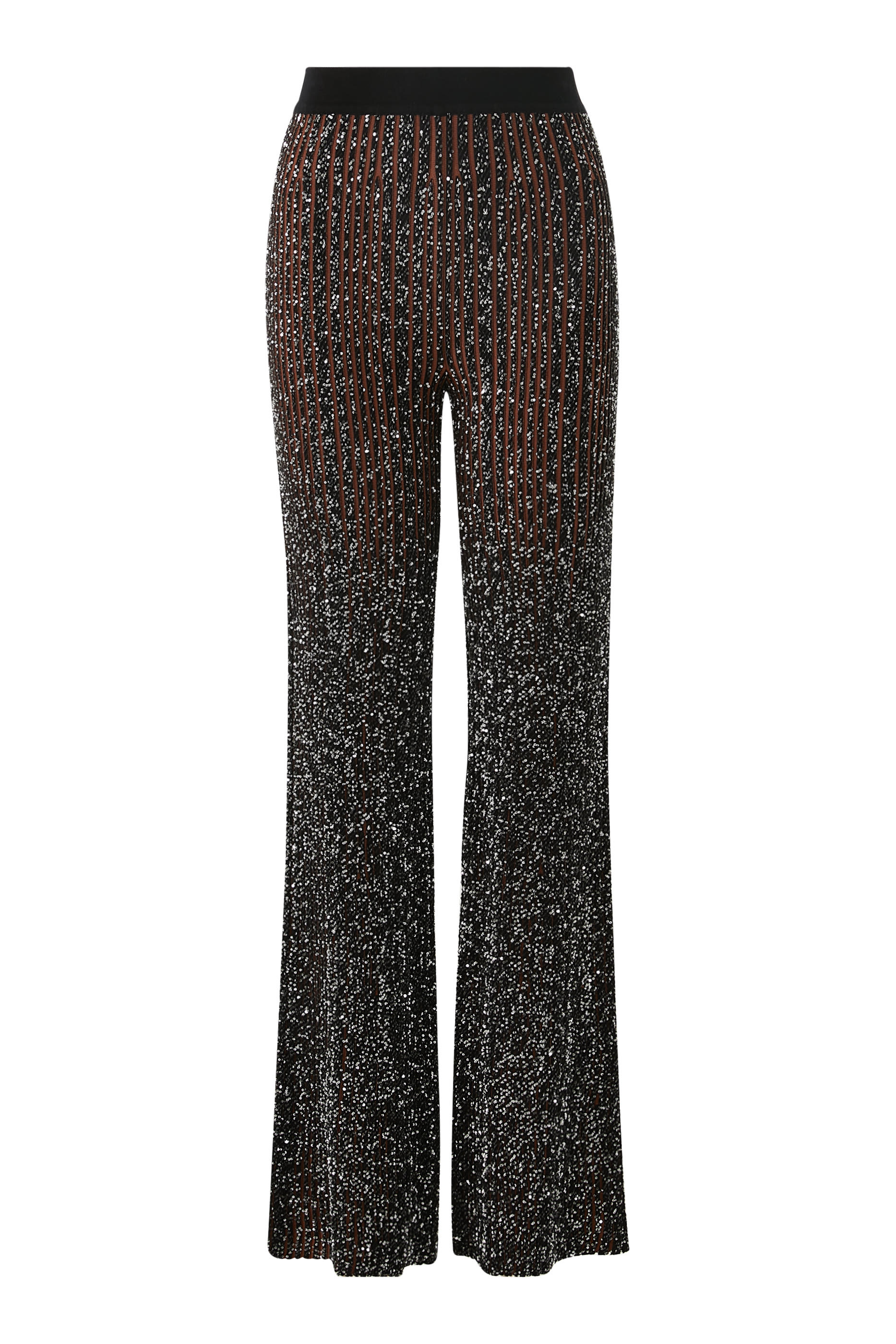 بنطال بقصة ساق واسعة نسيج مطرز جزئيا بترتر