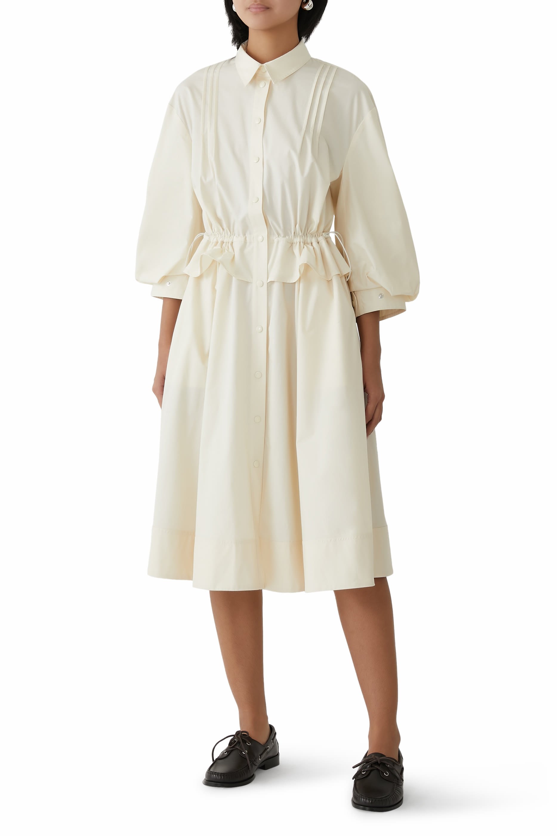 فستان بصف أزرار متوسط الطول