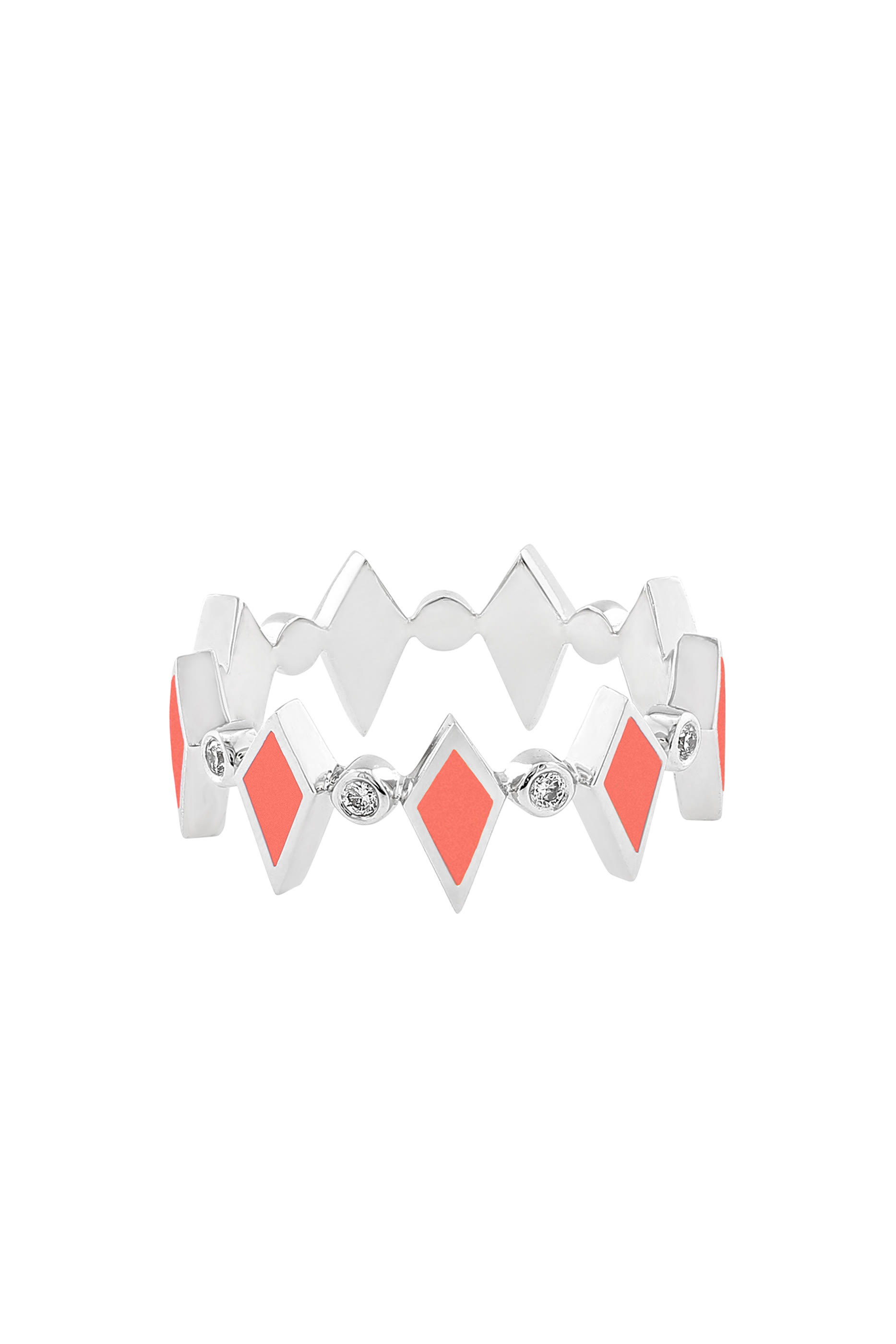 خاتم موزاييك مزين بمينا ومرصع بماس، ذهب أبيض