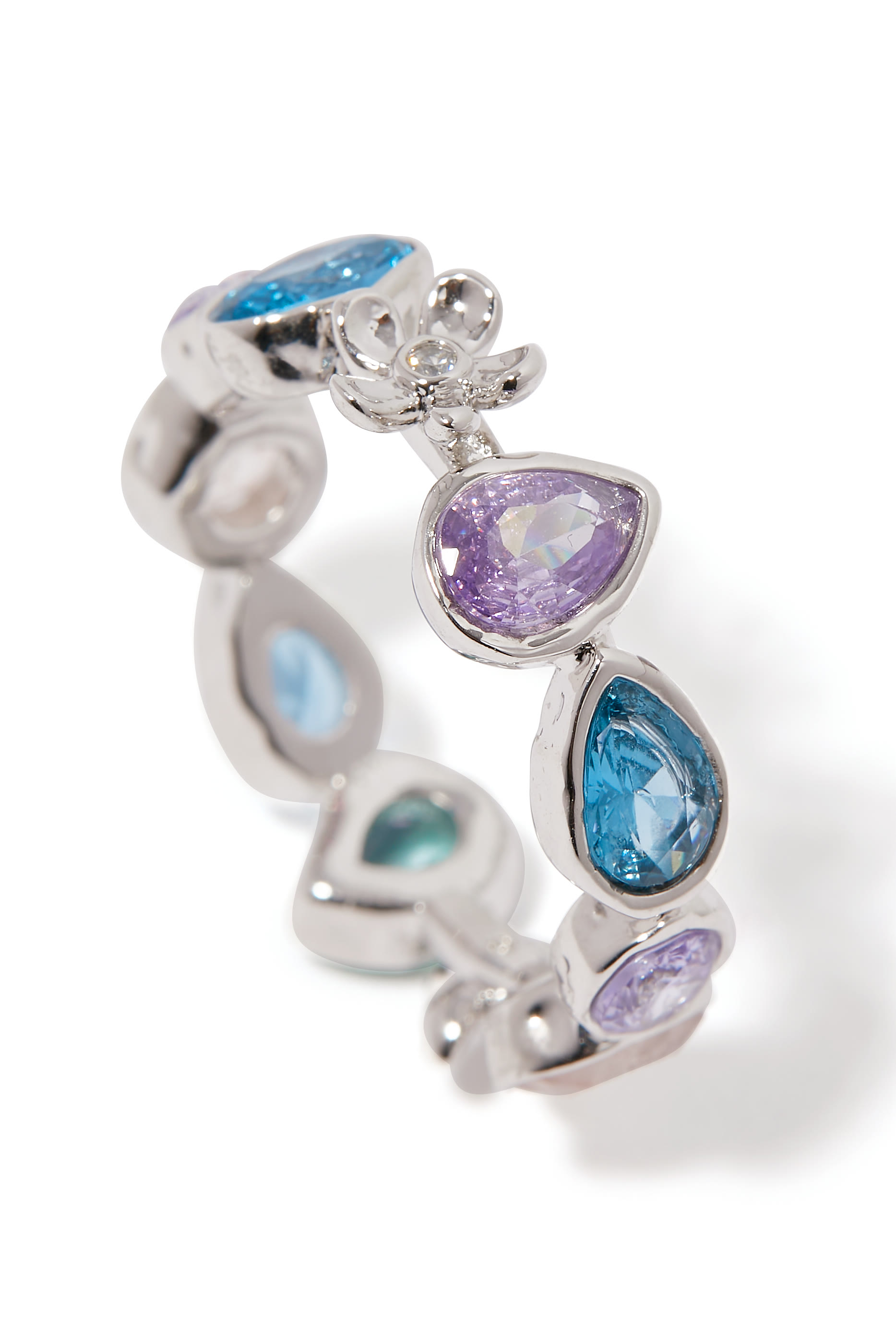 خاتم هايز مرصع بأحجار زركونيا مكعبة وكوارتز مصبوغ شبه كريم، معدن مطلي