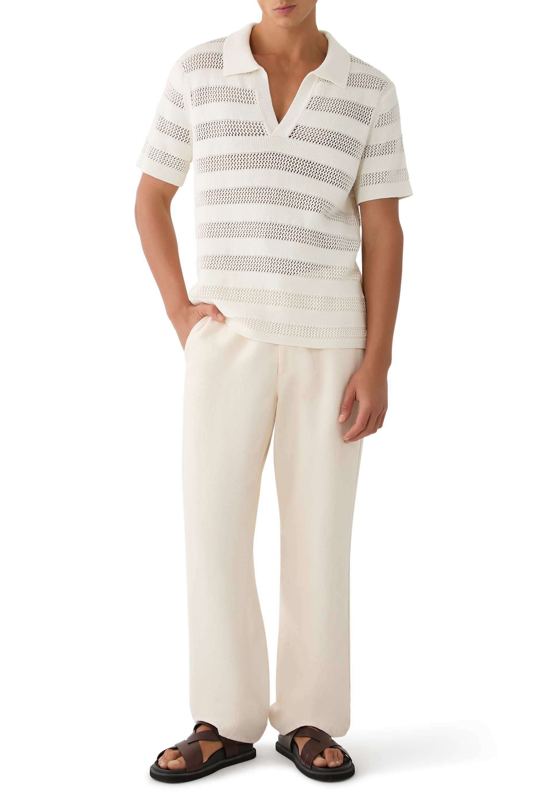 قميص بولو كالفين مخطط قماش شبكي