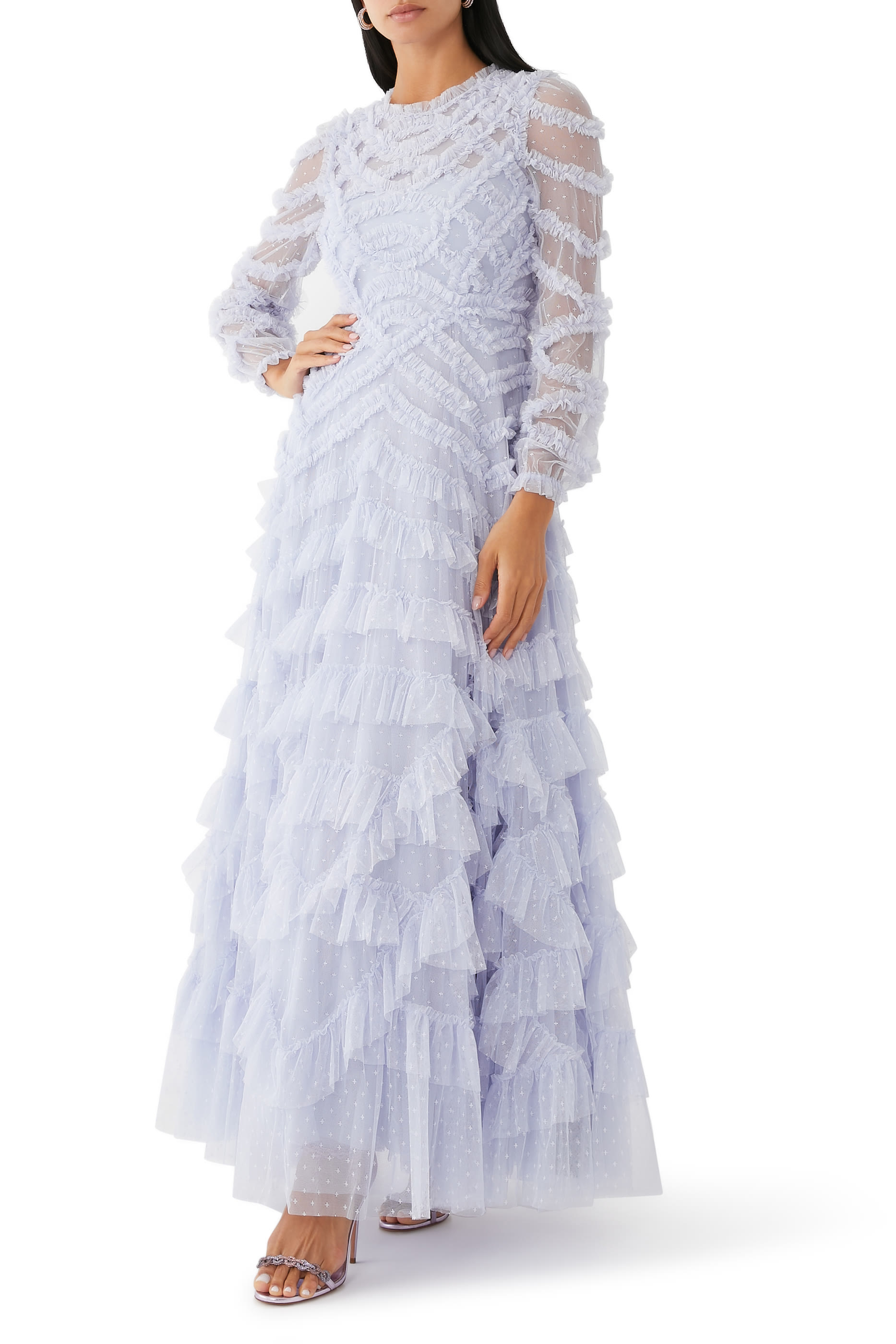 فستان سهرة لانا بياقة مستديرة