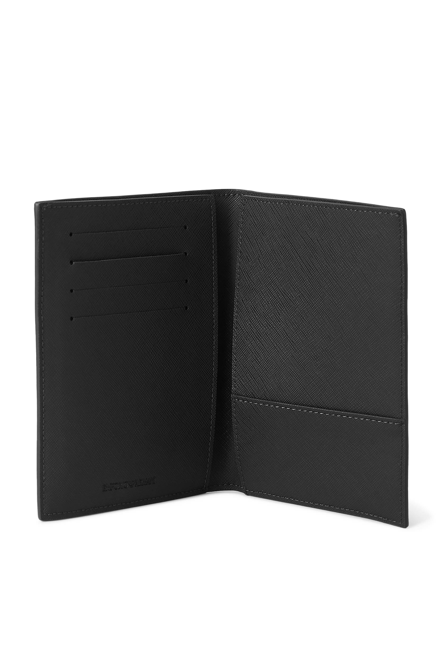 مجموعة هدية حافظة جواز سفر وشارة للحقيبة بحلية معدنية بشعار الماركة