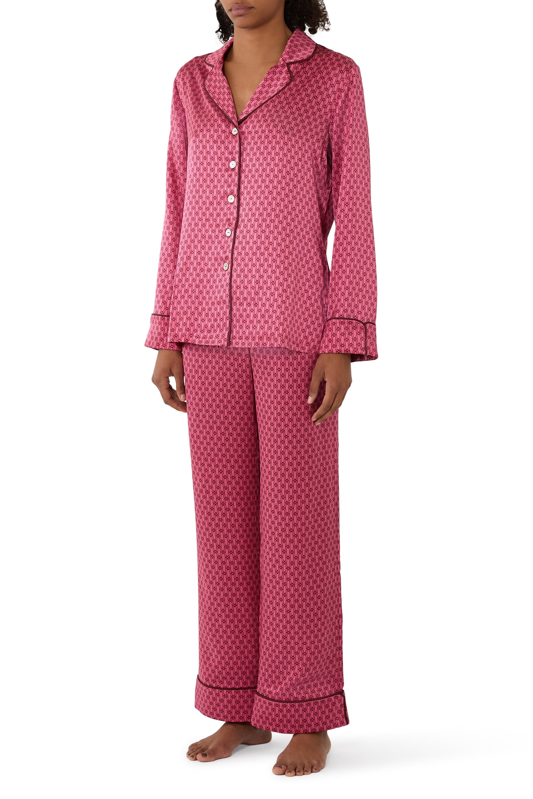 Lila Printed Silk-Satin Pajama Set