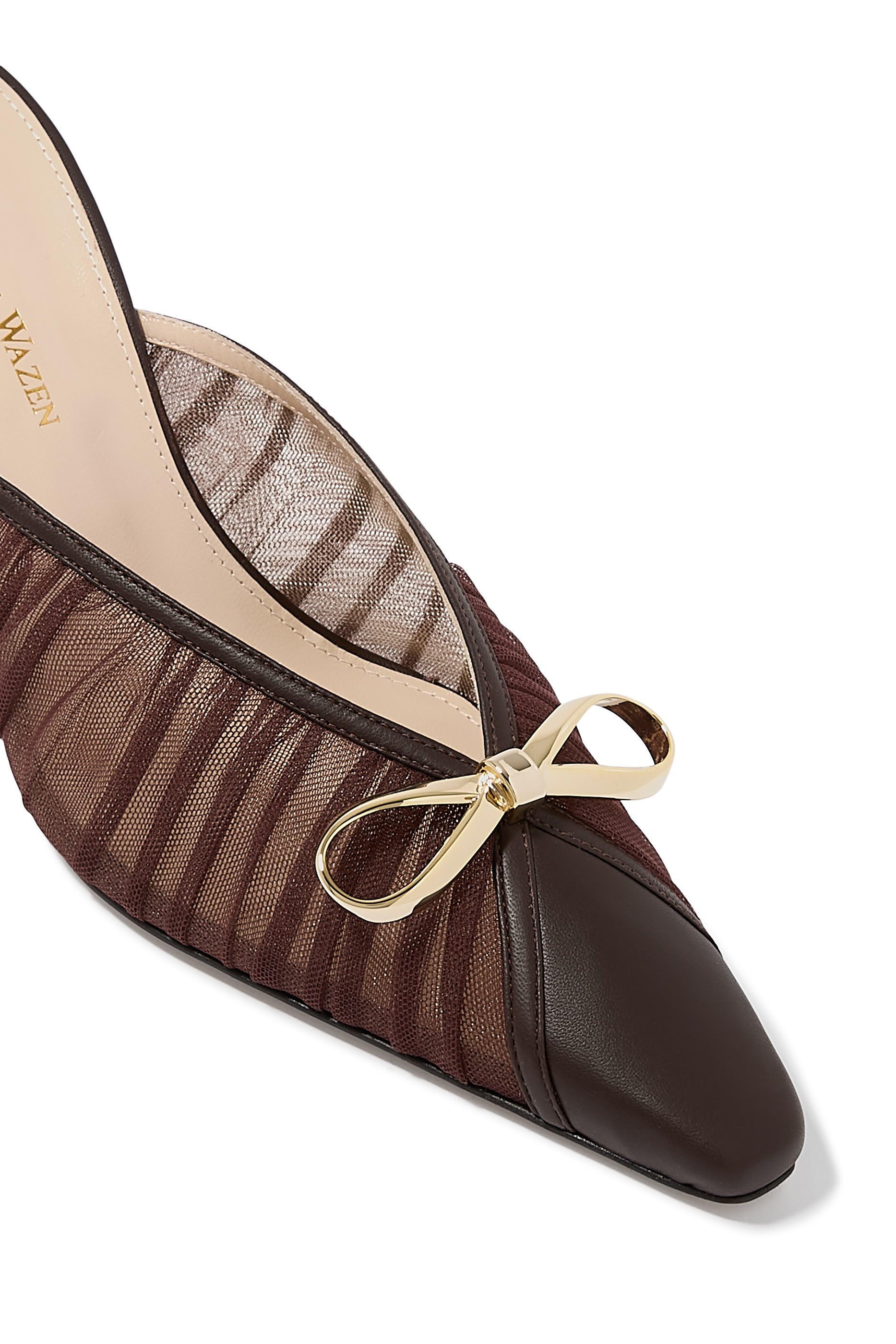 حذاء 75 مفتوح من الخلف بربطة فيونكة قماش شبكي