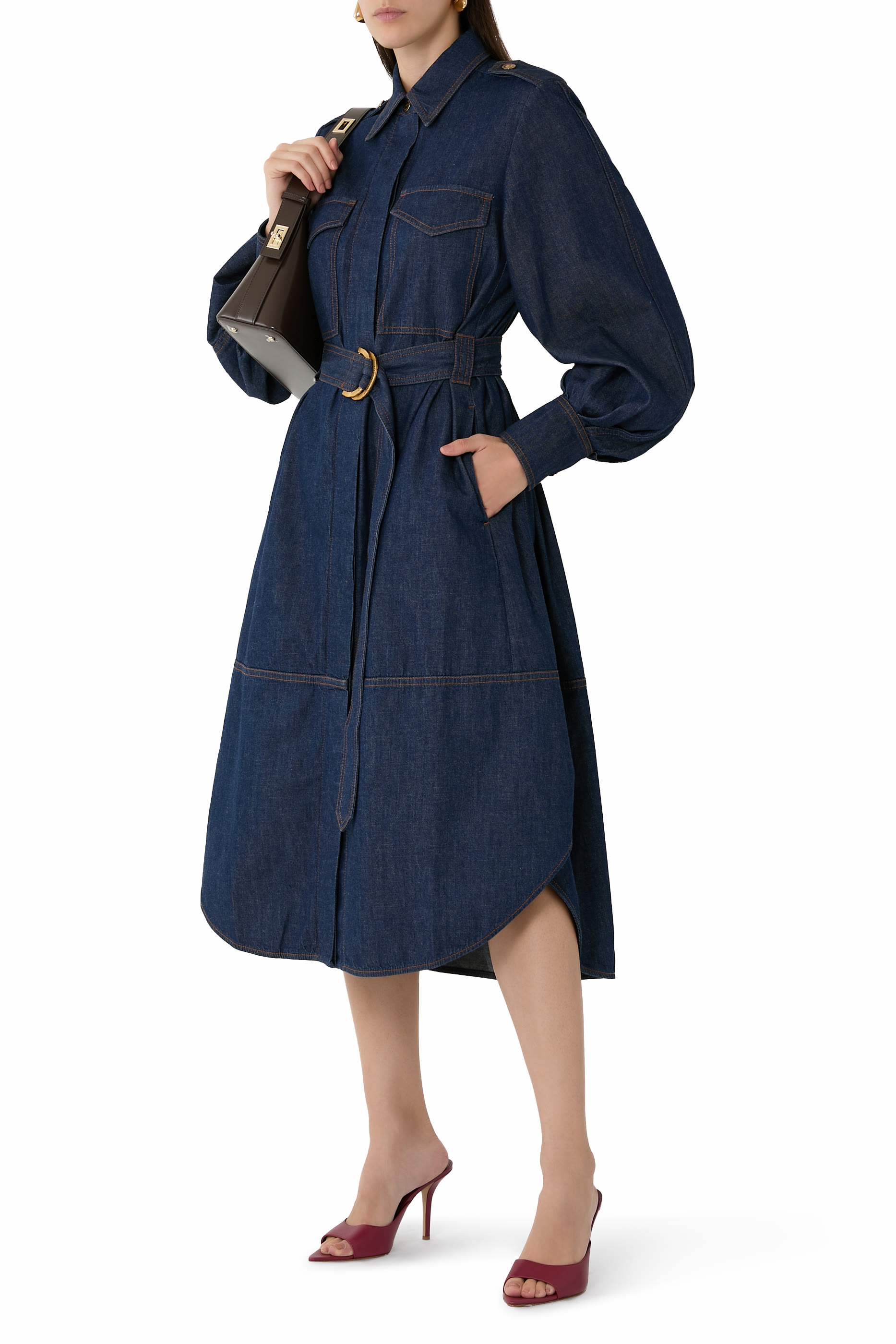Denim Cargo Midi Dress