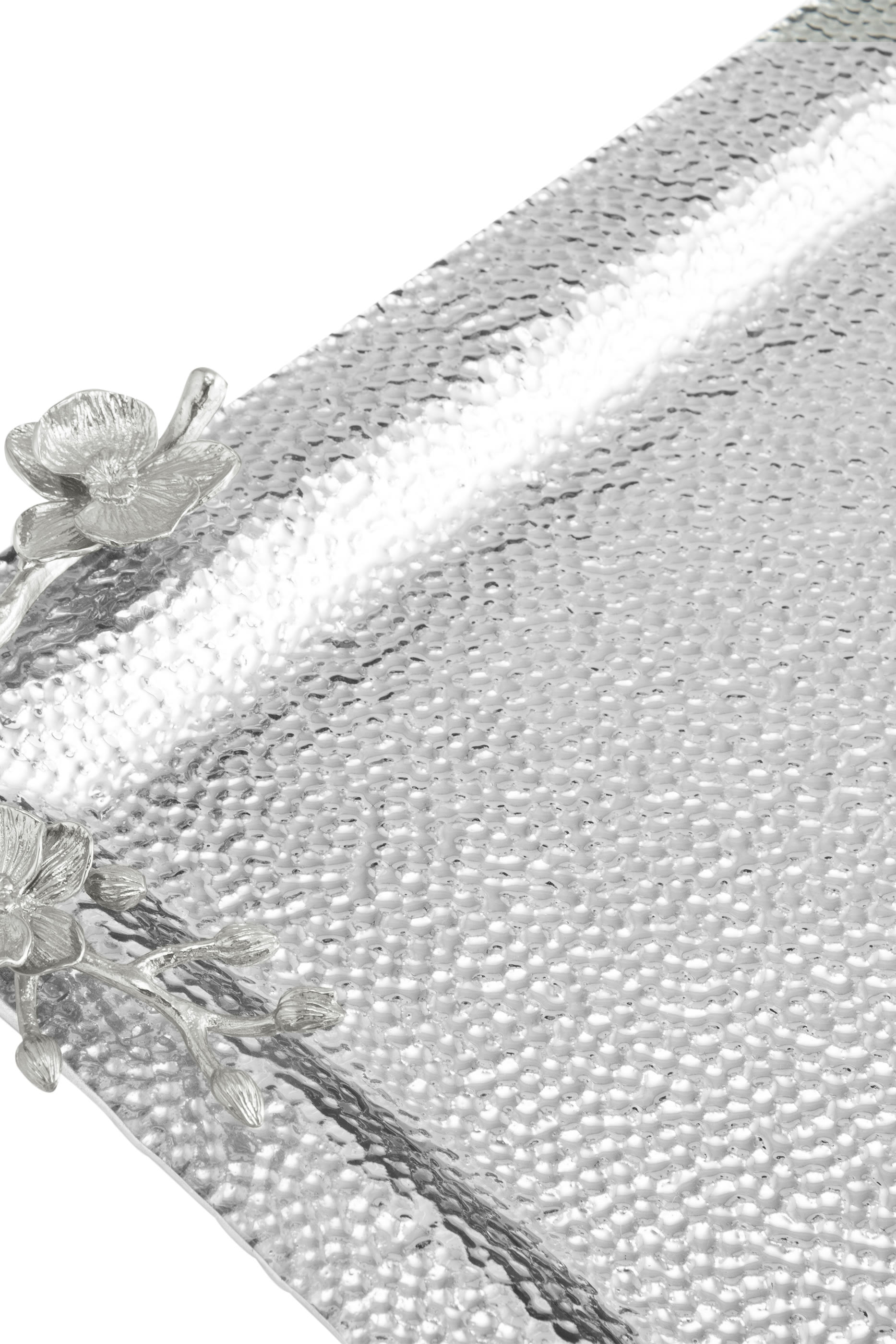 صينية كبيرة مزينة بأوركيد أبيض زجاج