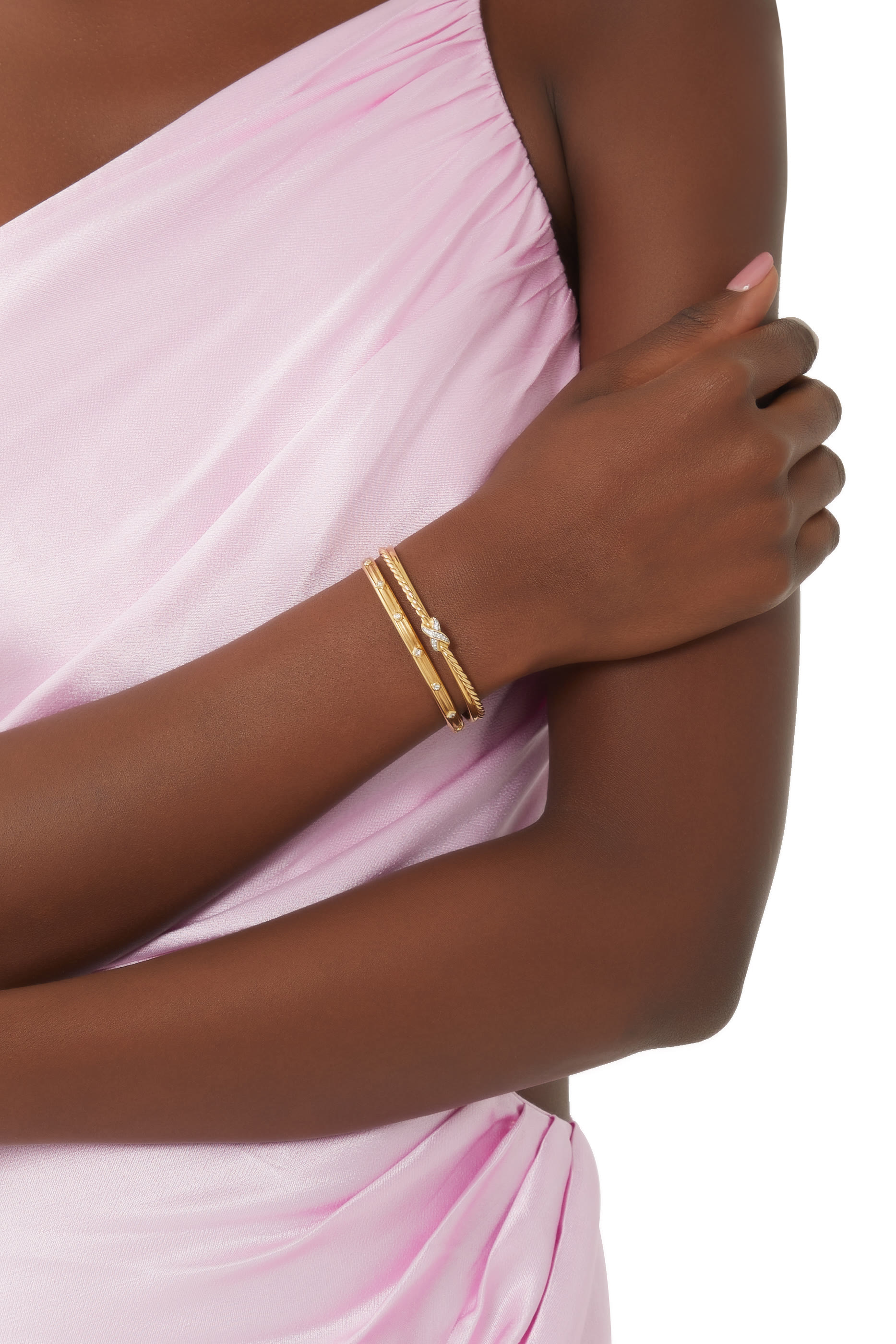 Petite X Station Bracelet, 18k Yellow Gold With Pav&eacute; Diamonds