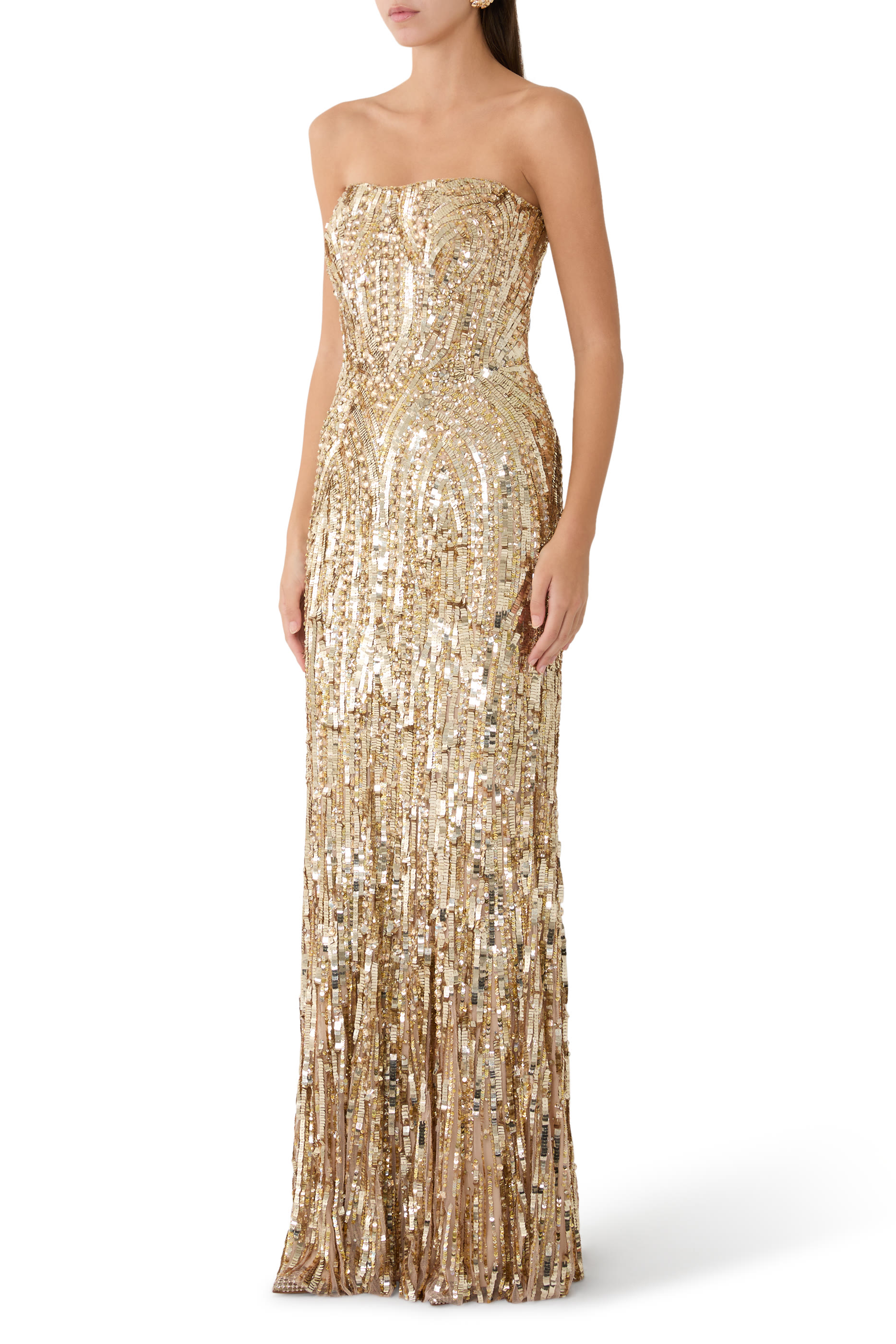 فستان سهرة يوفوريا بلا حمالات تول مطرز