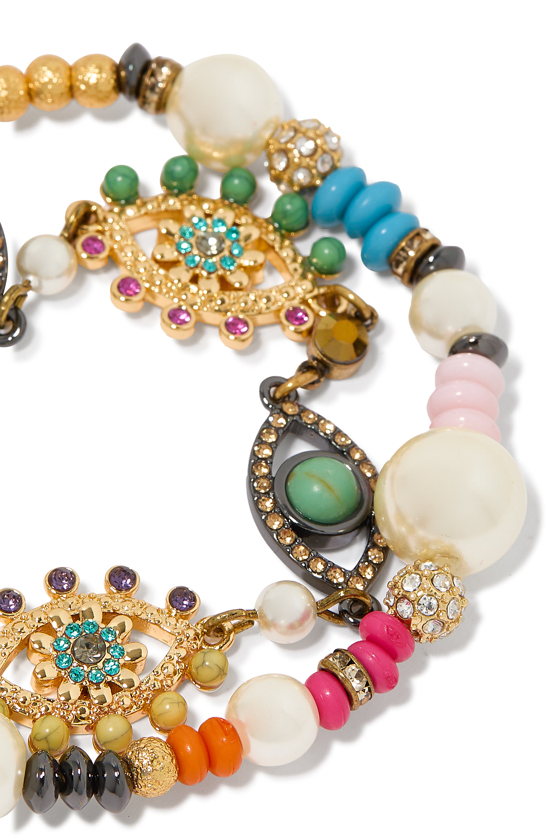 سوار بطبقتين وحلي بتصميم عين حسود، نحاس وكريستال