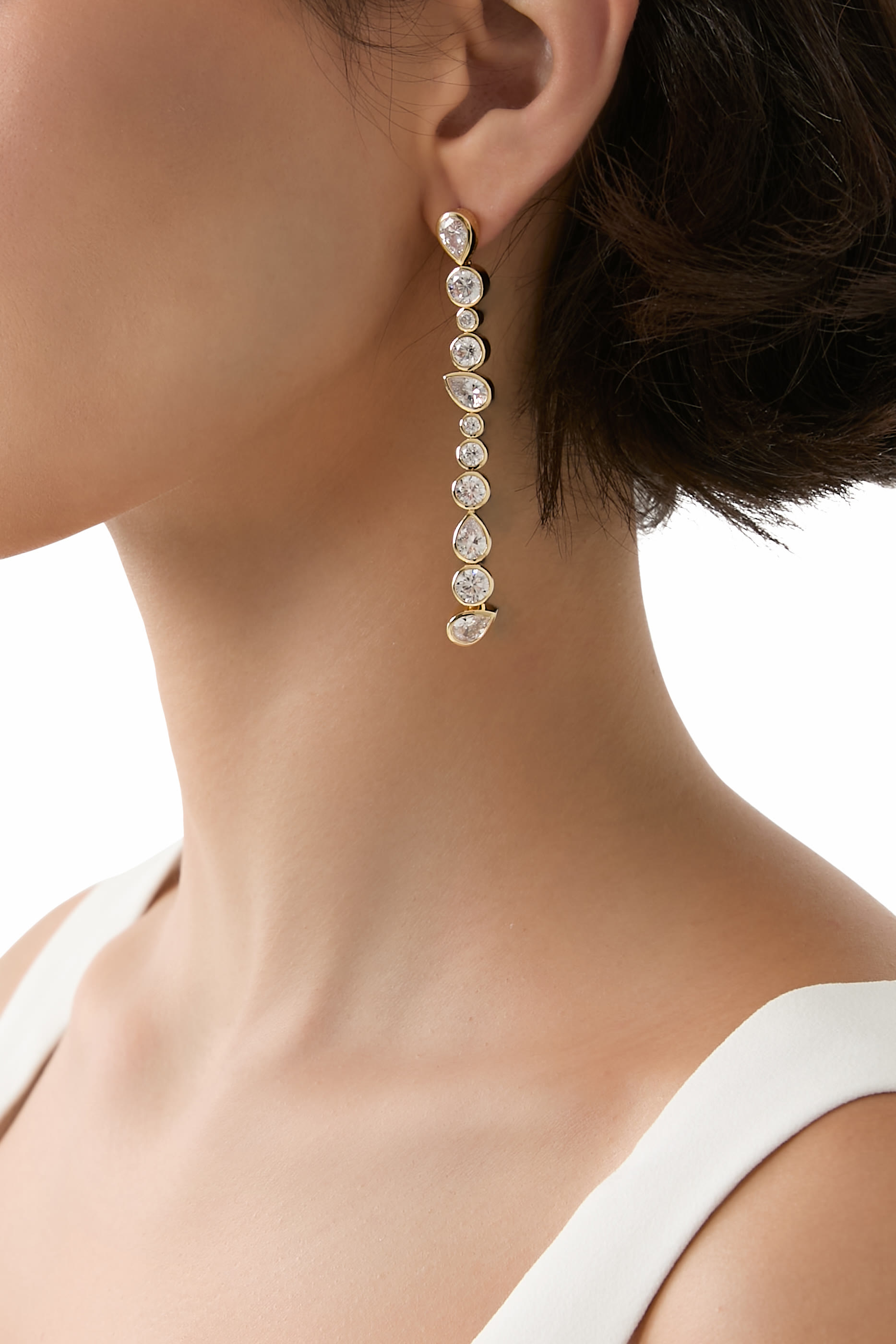 أقراط غليتش مرصعة بأحجار زركونيا مكعبة و لؤلؤ مياه عذب، فضة استرلينية مطلية بذهب أصفر عيار 18