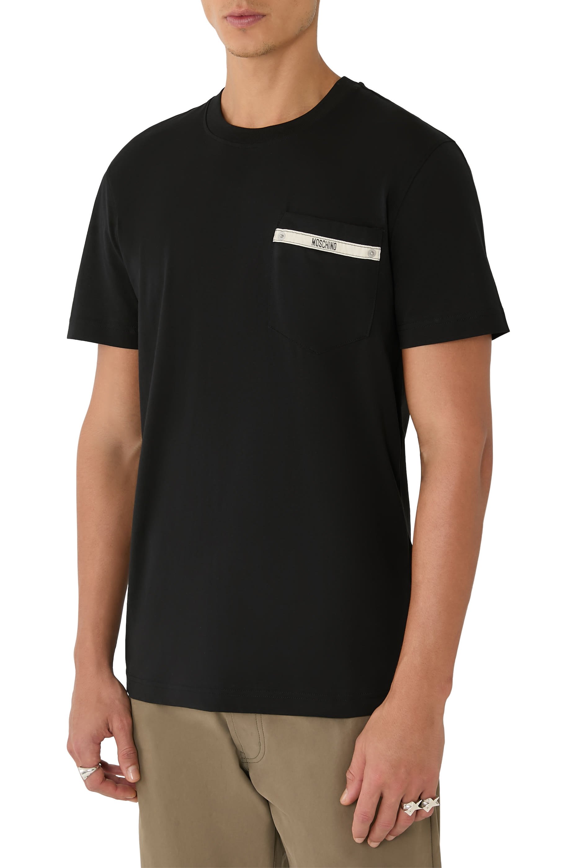 تيشيرت بشريط شعار الماركة قطن جيرسيه