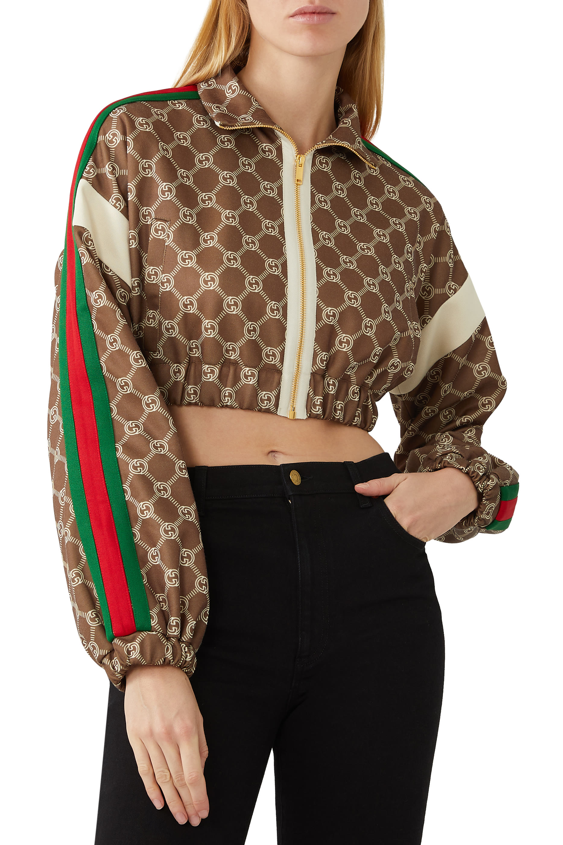 جاكيت بسحاب ونقشة حرفي GG