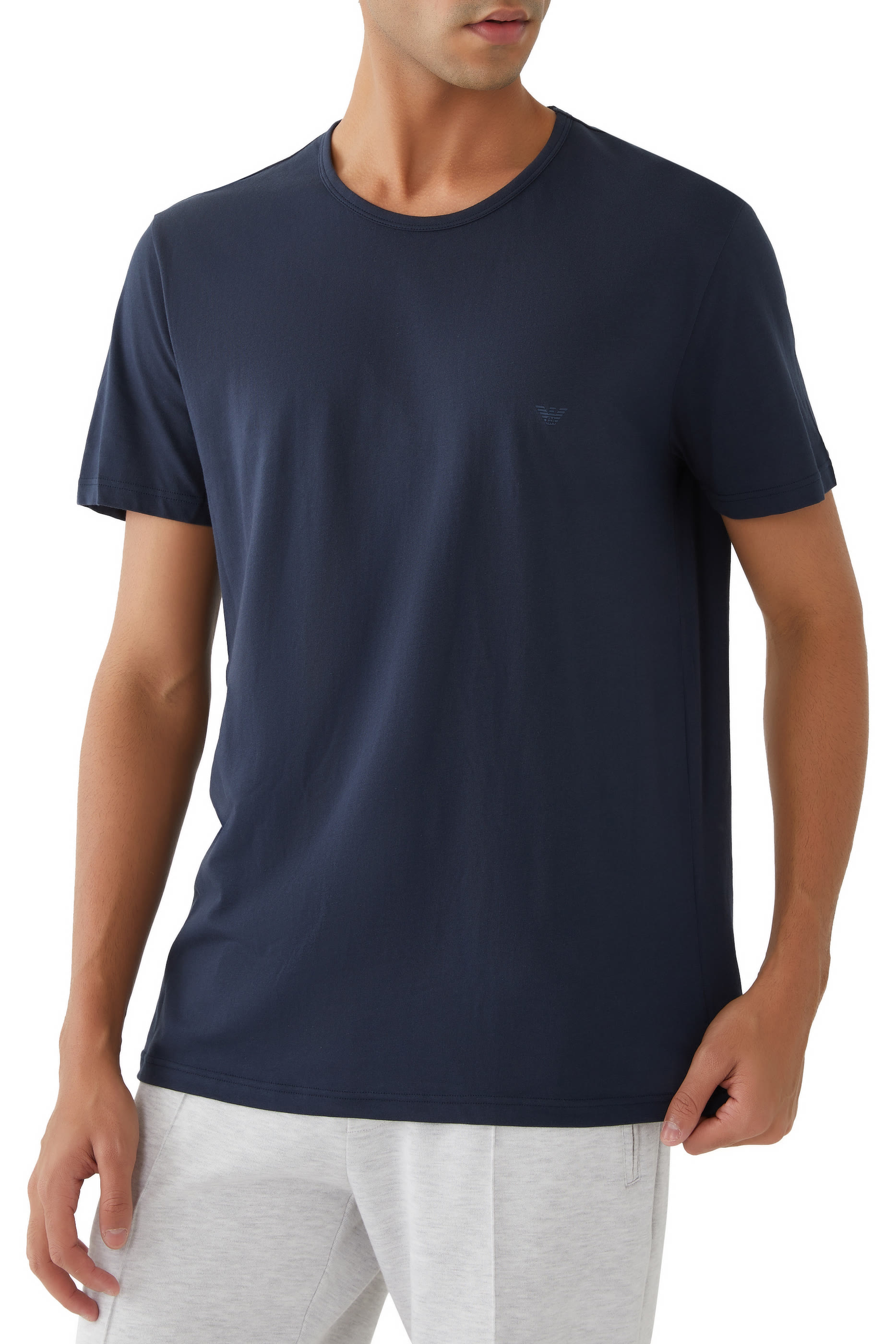 طقم تي شيرت قطن بفتحة رقبة مستديرة، قطعتان