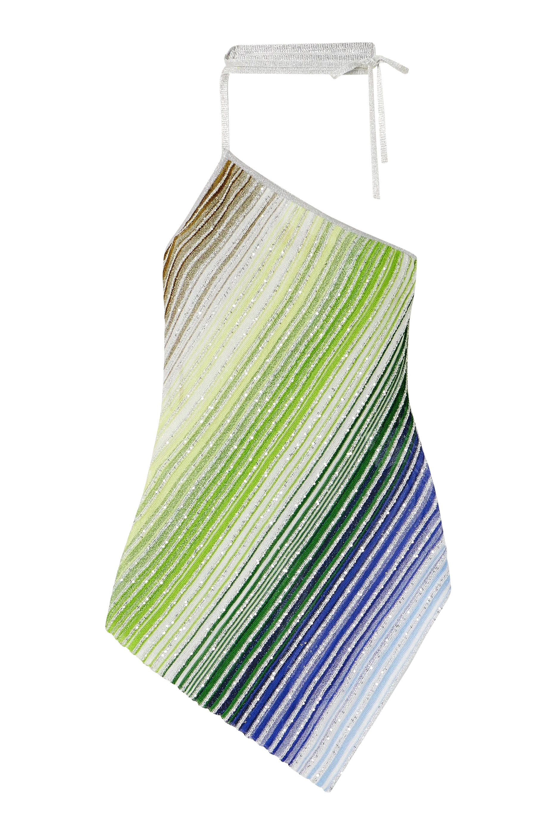 بلوزة مخططة بتصميم غير متماثل بكتف واحد وتطريز جزئي بالترتر