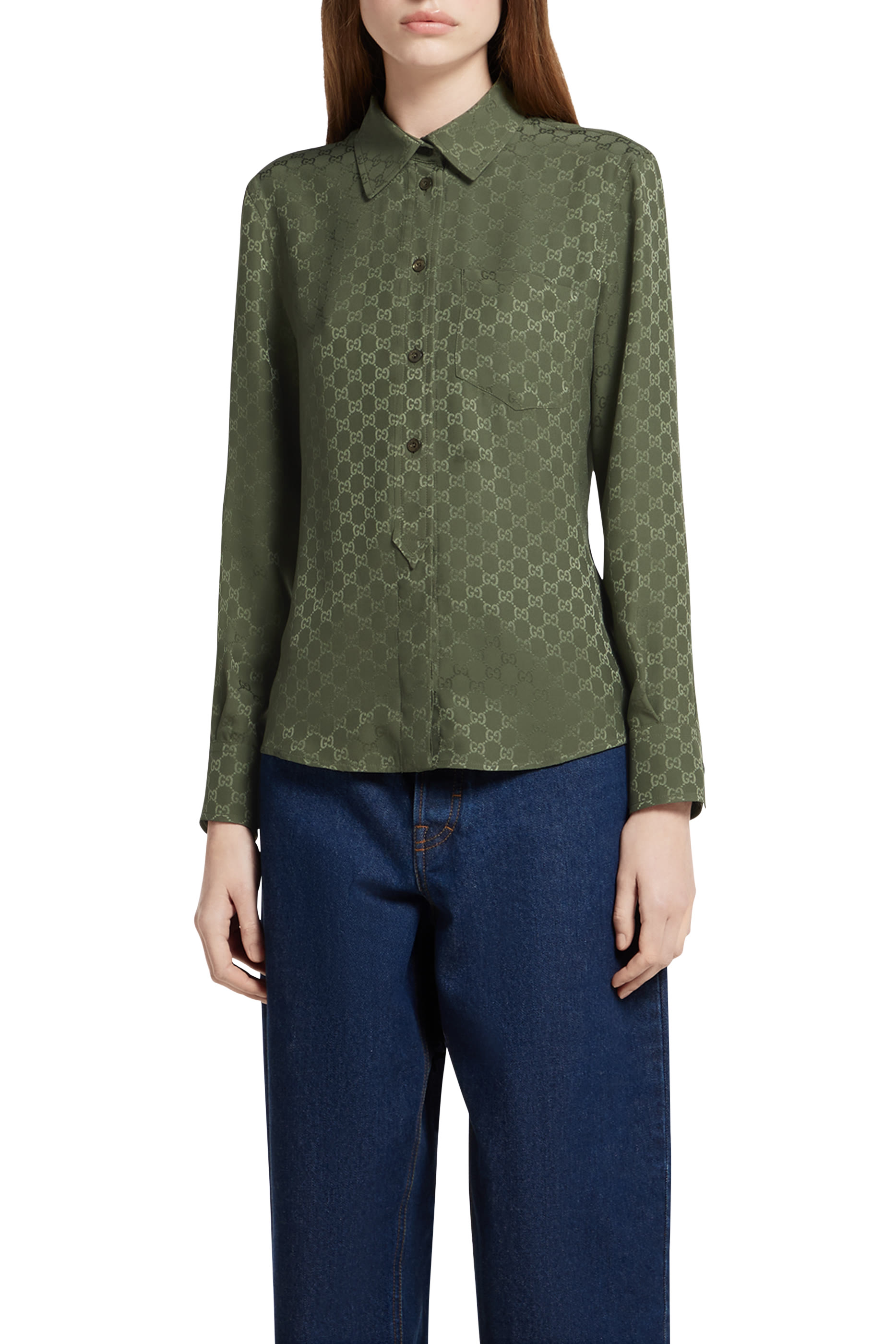 قميص مزين بشعار الماركة حرير جاكار