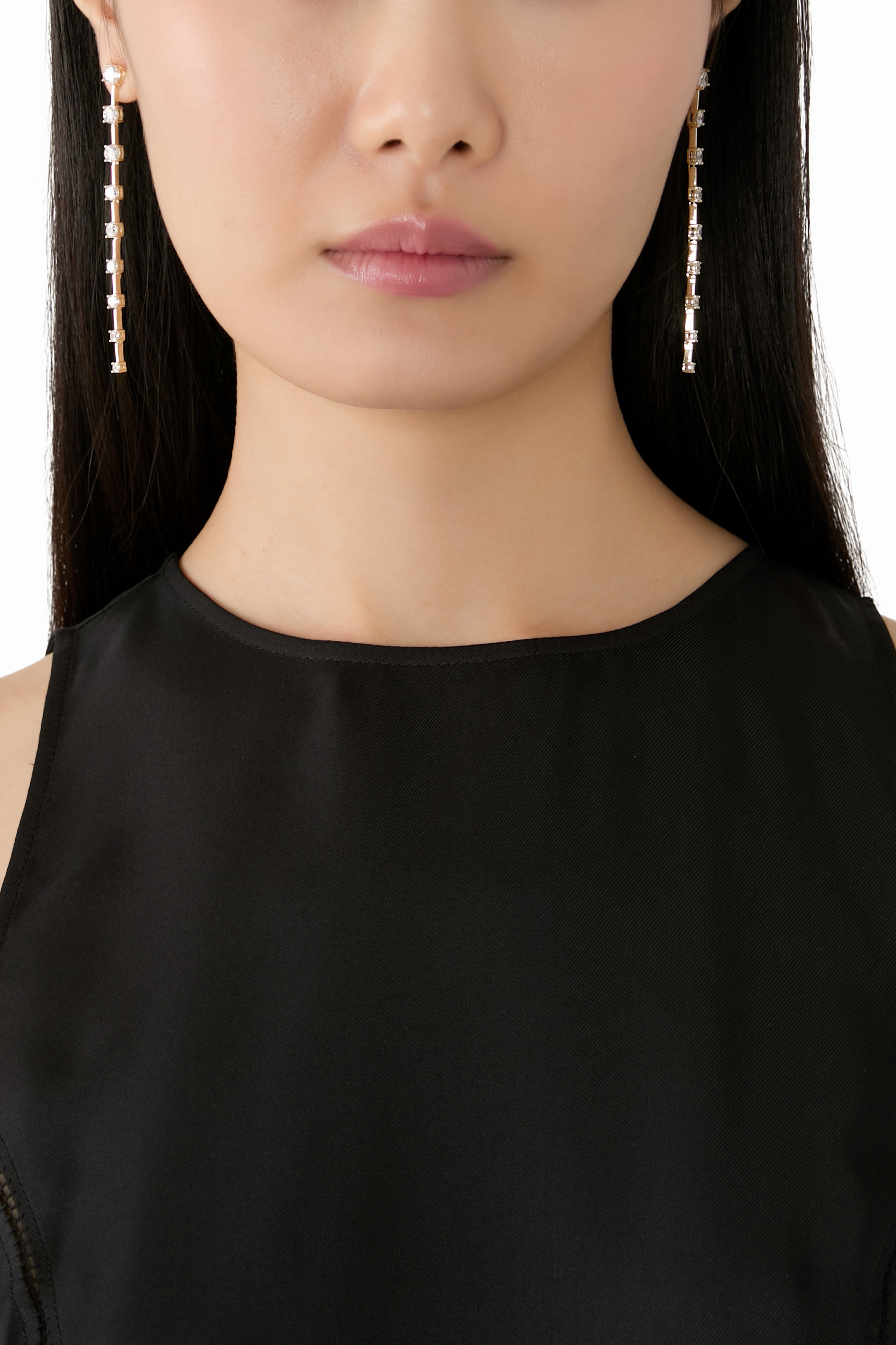 أقراط طويلة متدلية مرصعة بأحجار زركونيا مكعبة، نحاس مطلي بالروديوم