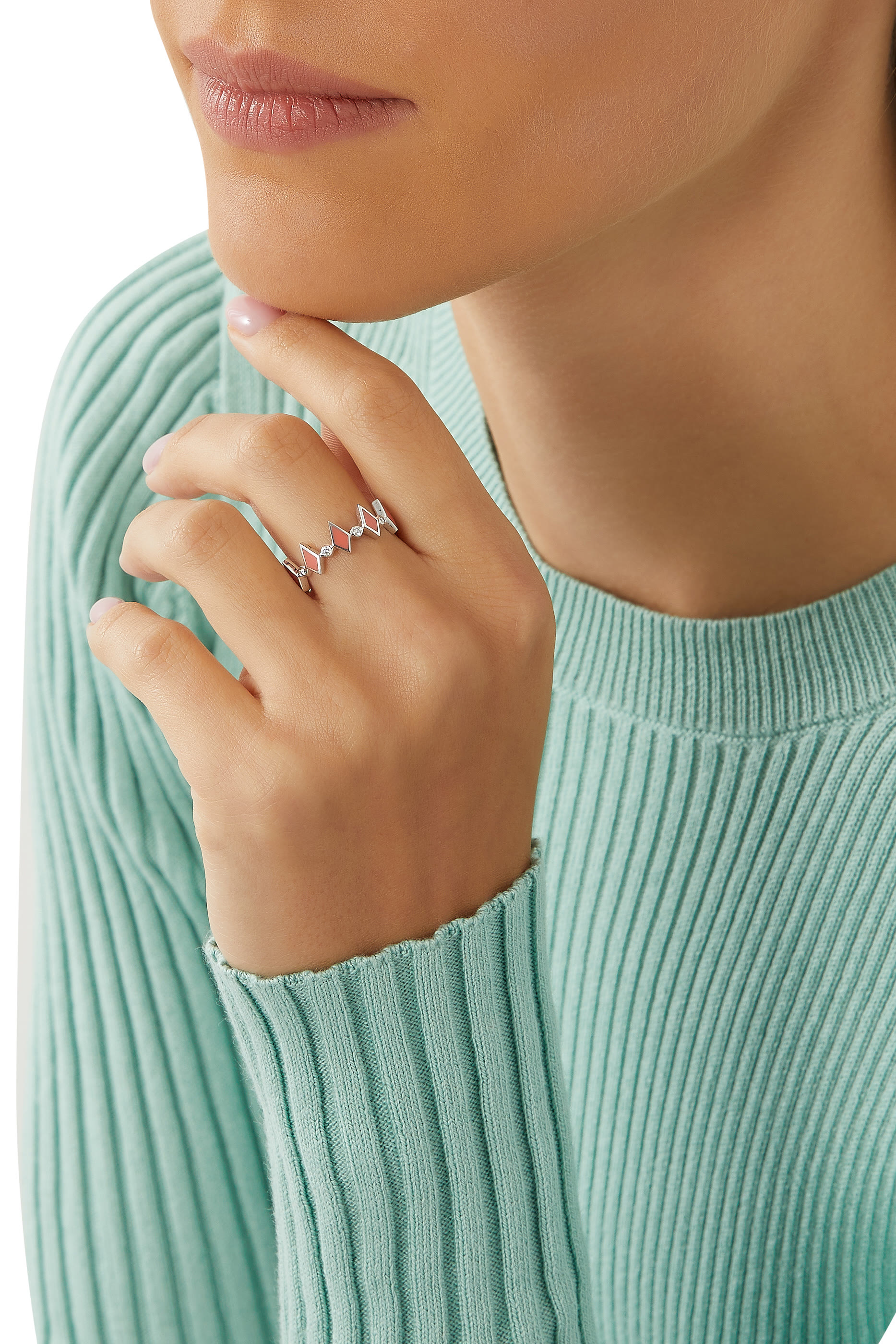 خاتم موزاييك ذهب أبيض عيار 18