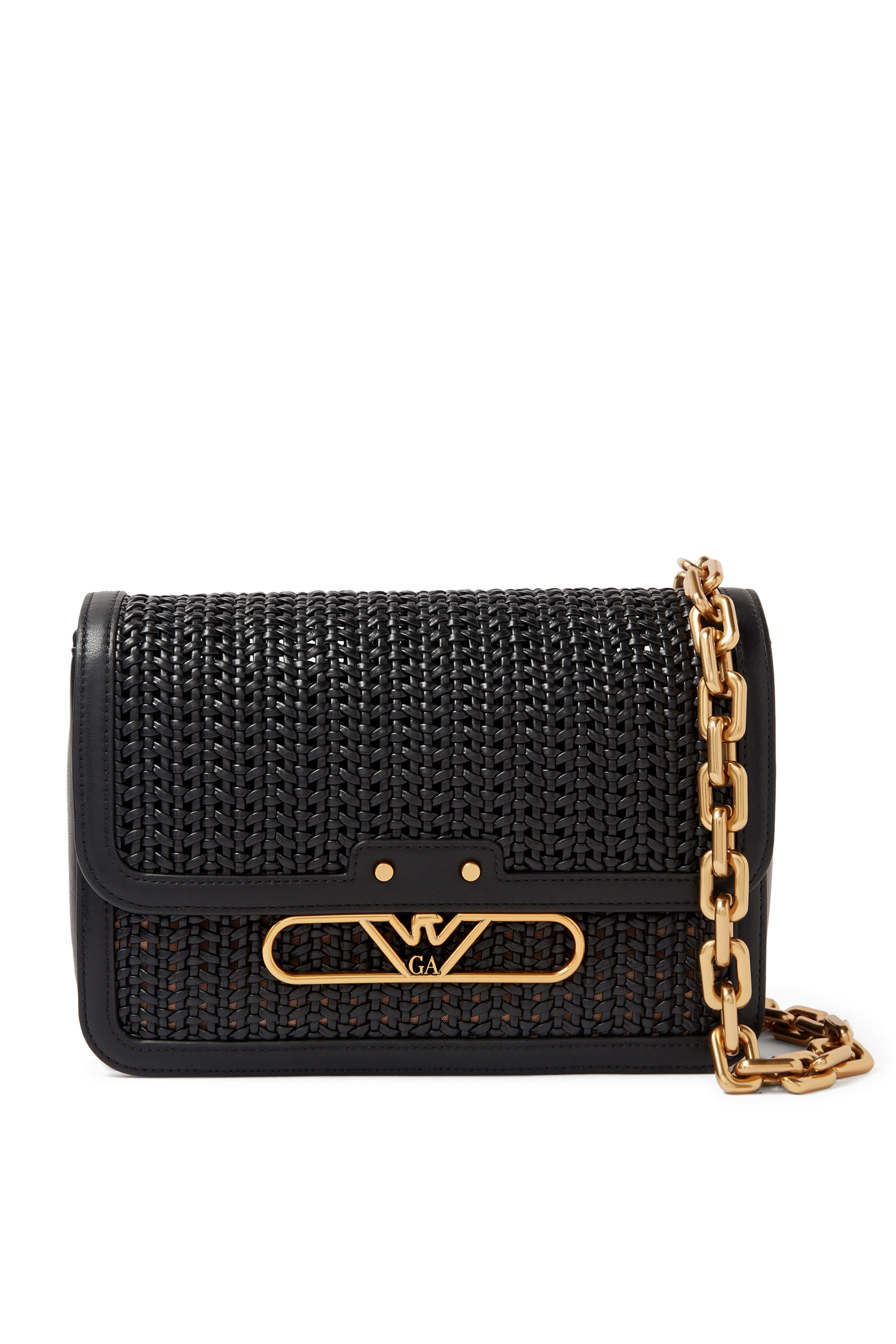 حقيبة كتف بتصميم متشابك بحلية معدنية بشعار الماركة