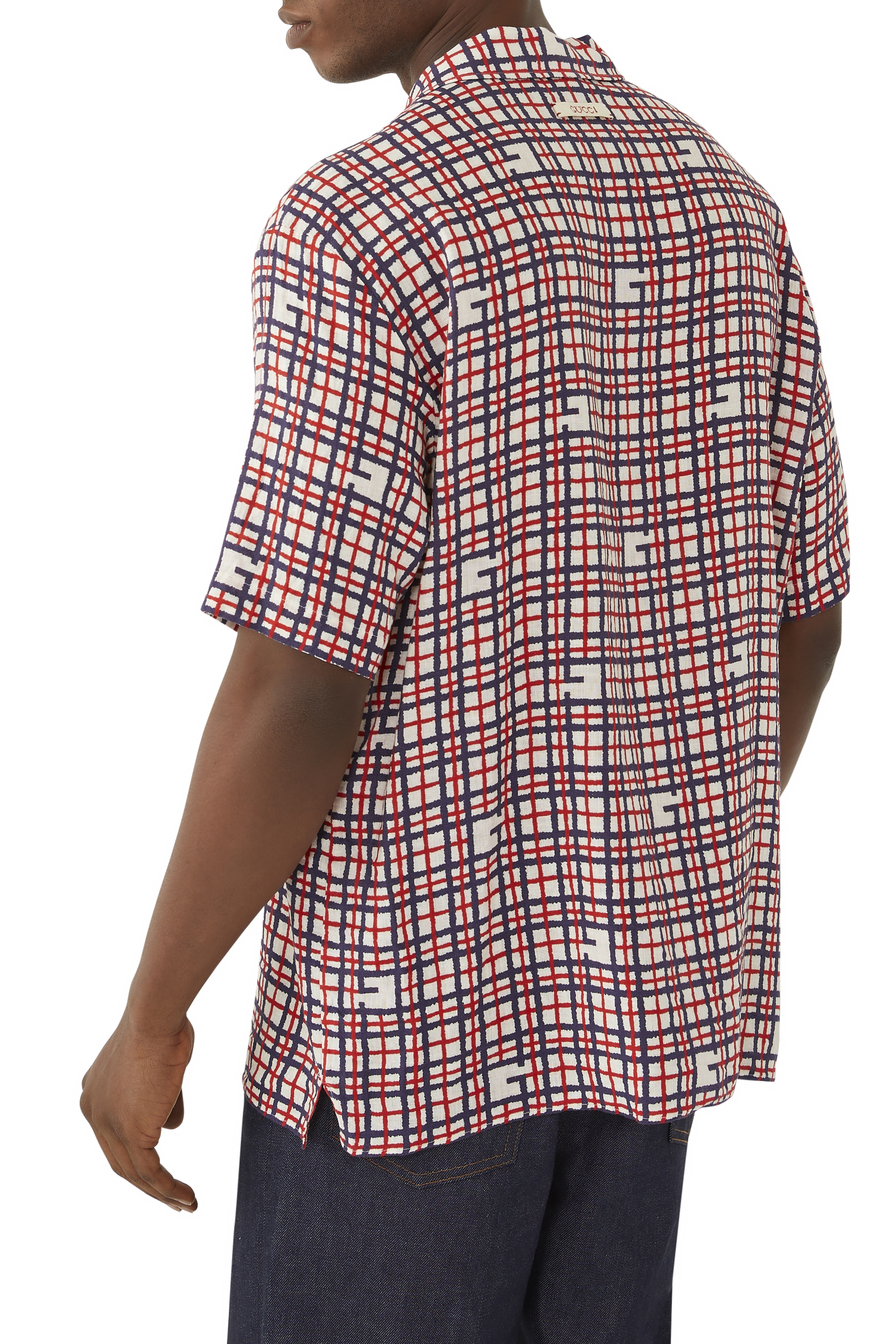 قميص بطبعة مربعات وحرف شعار الماركة بتصميم مربع