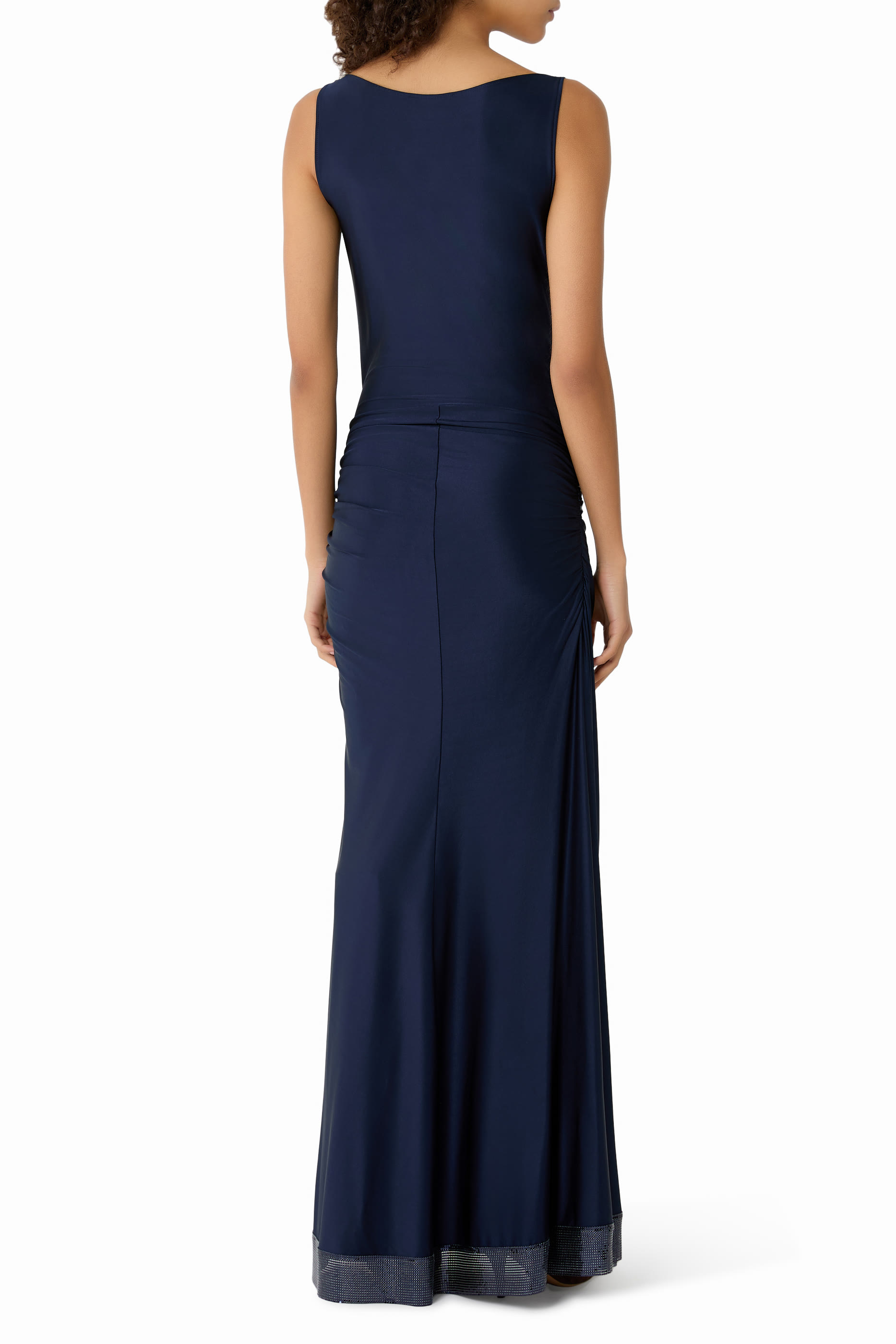 فستان طويل قماش شبكي وجيرسيه