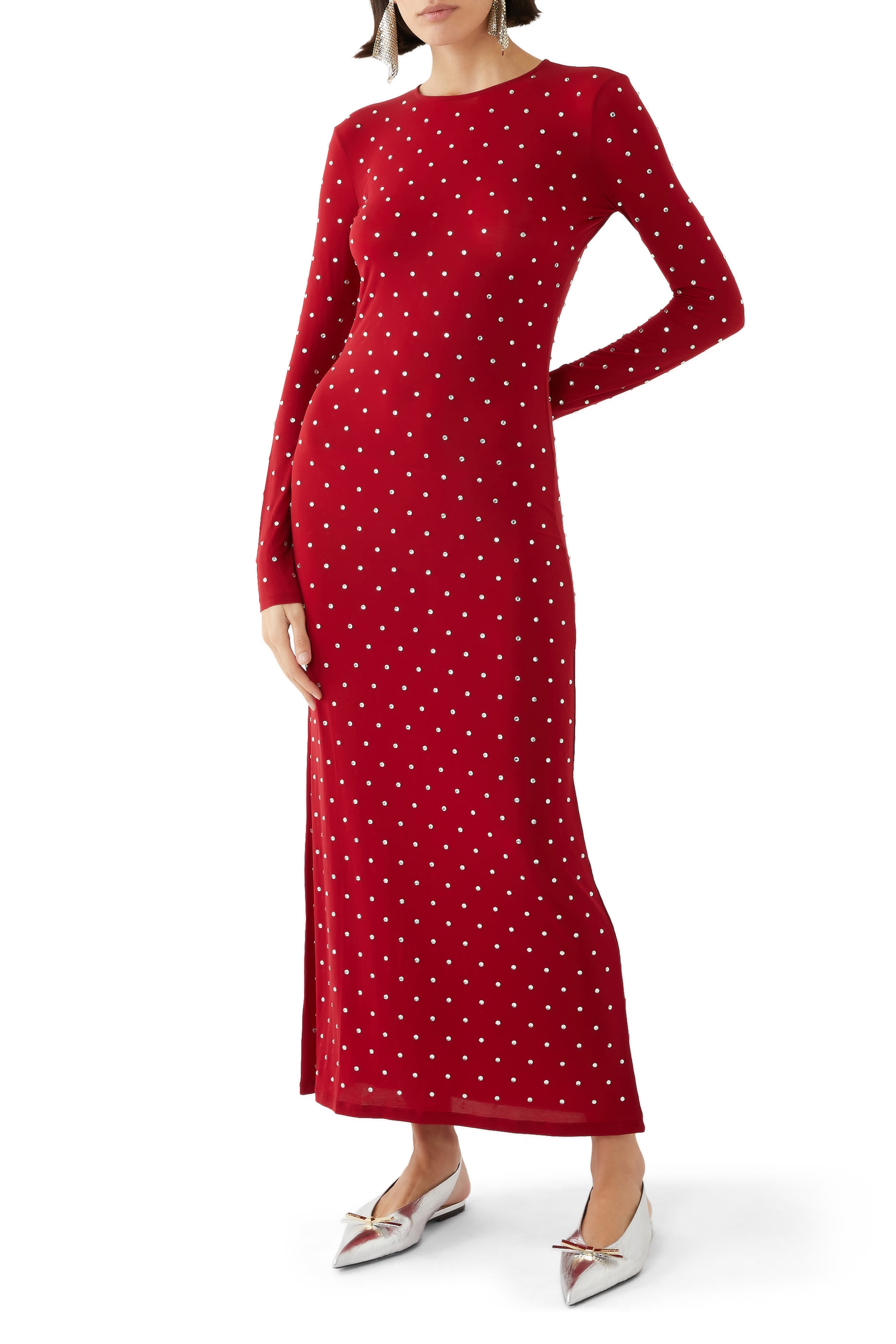 فستان طويل جيرسيه مرصع بكريستال