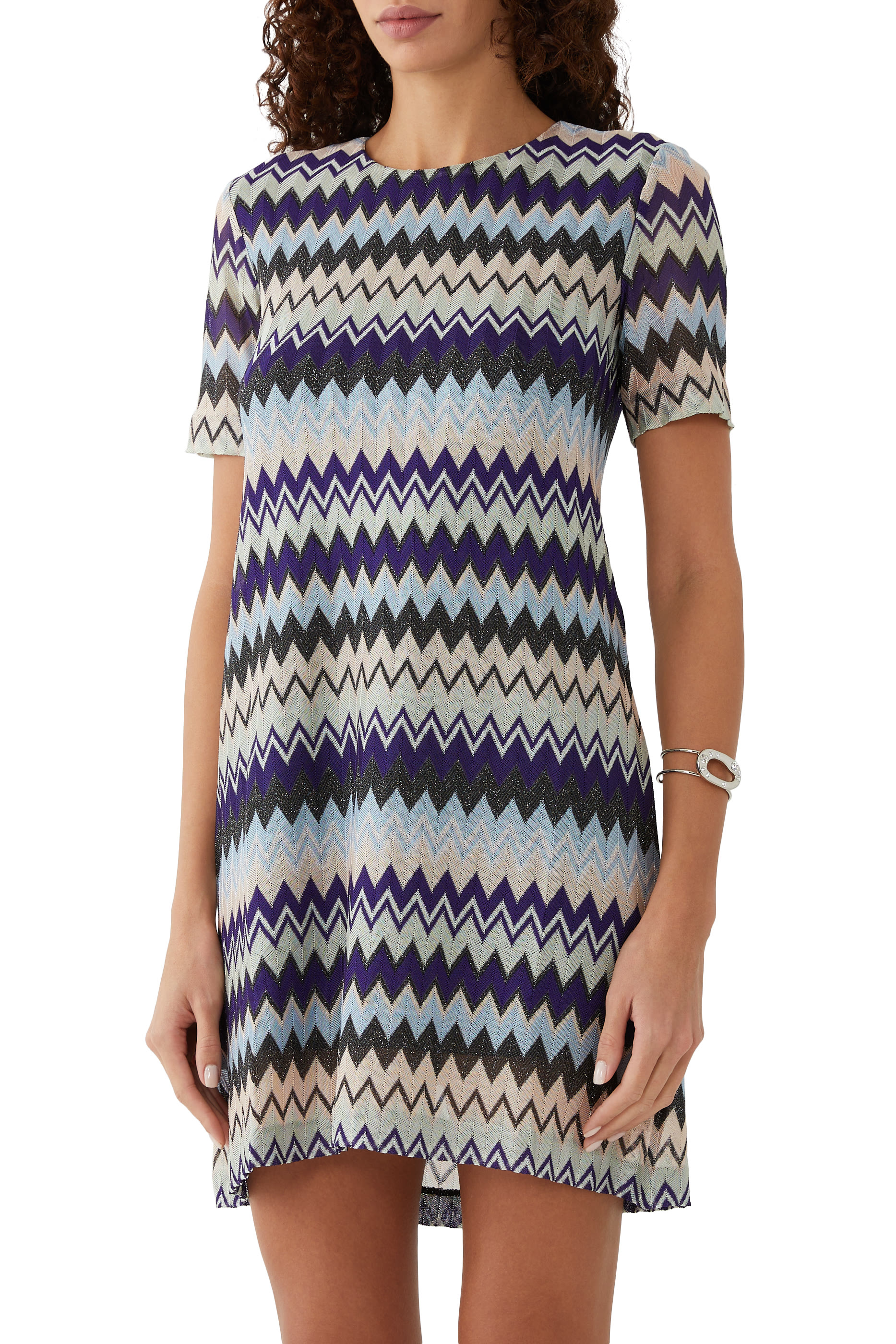 فستان قصير راشيل بنقشة خطوط متعرجة