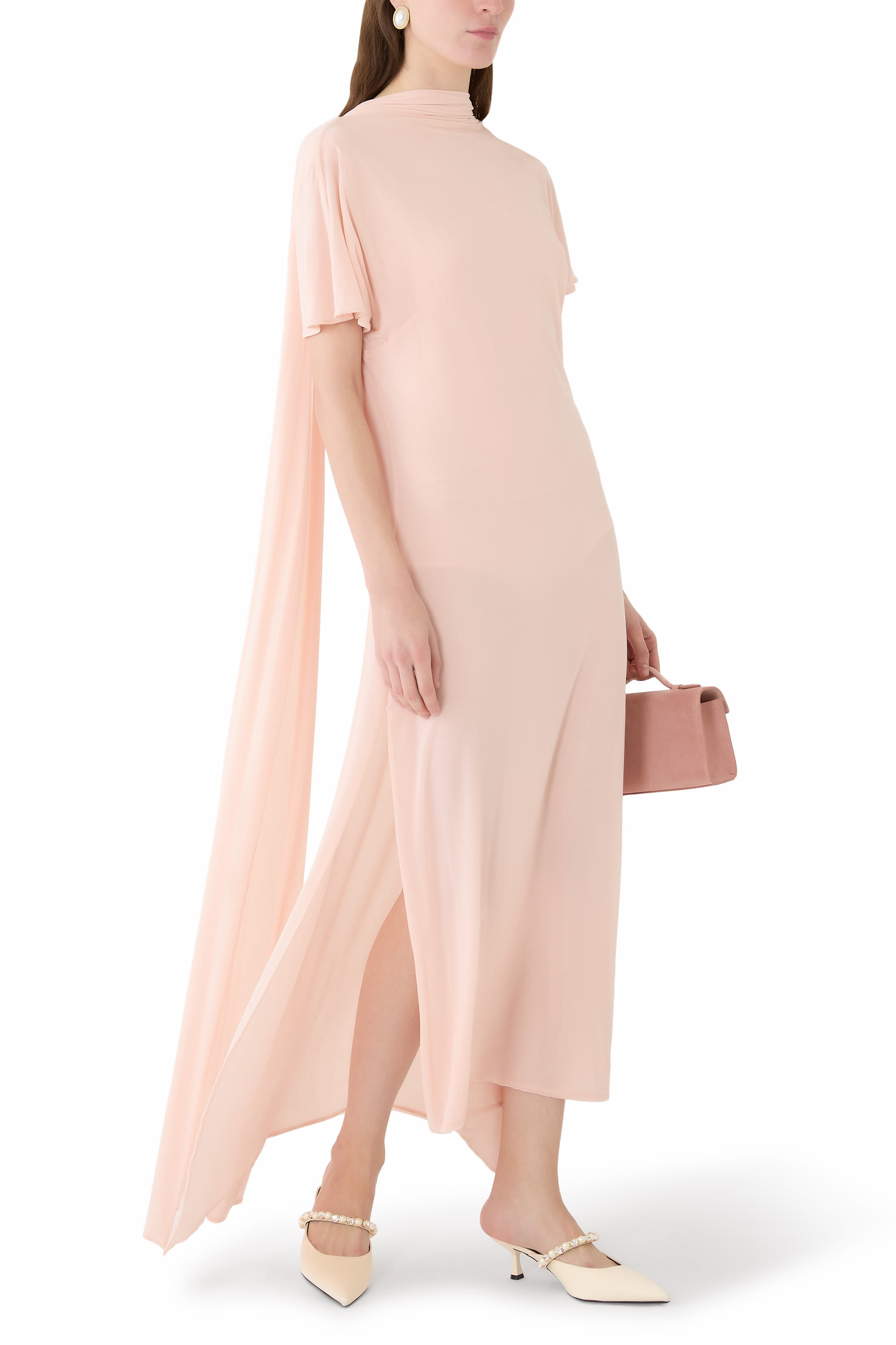 فستان متوسط الطول مزين بوشاح