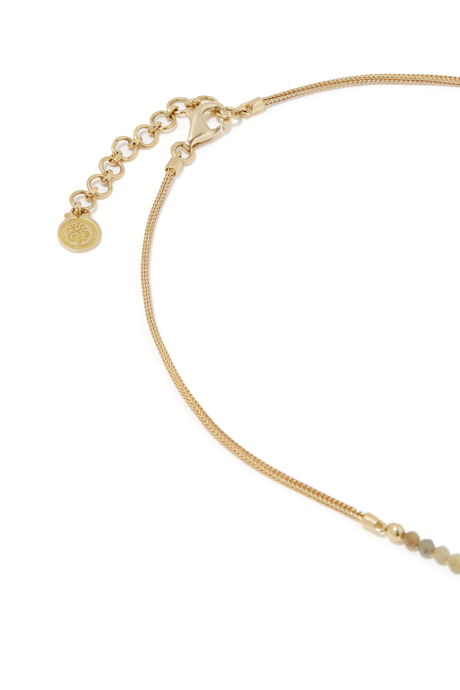 قلادة مزينة بالياقوت وخط كوفي ذهب أصفر عيار 18