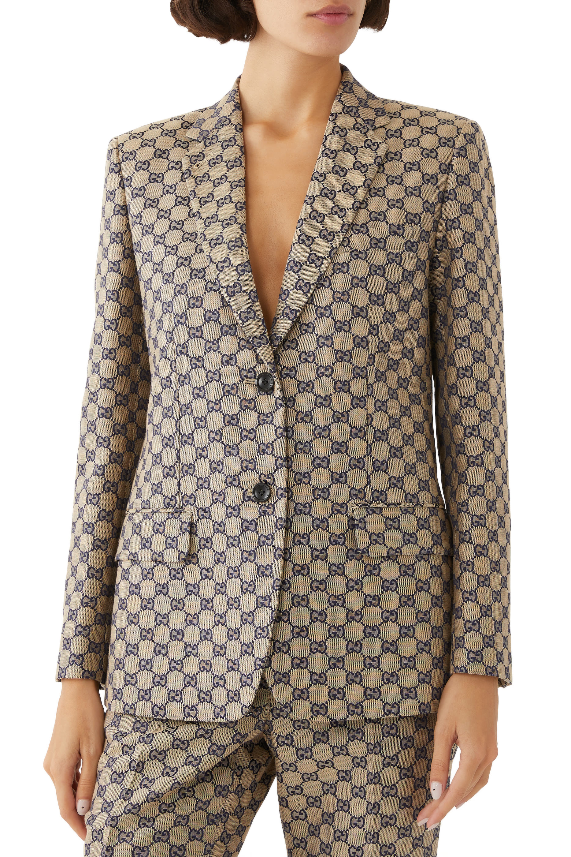 جاكيت بنقشة حرفي شعار الماركة مزيج قماش قنب وكتان