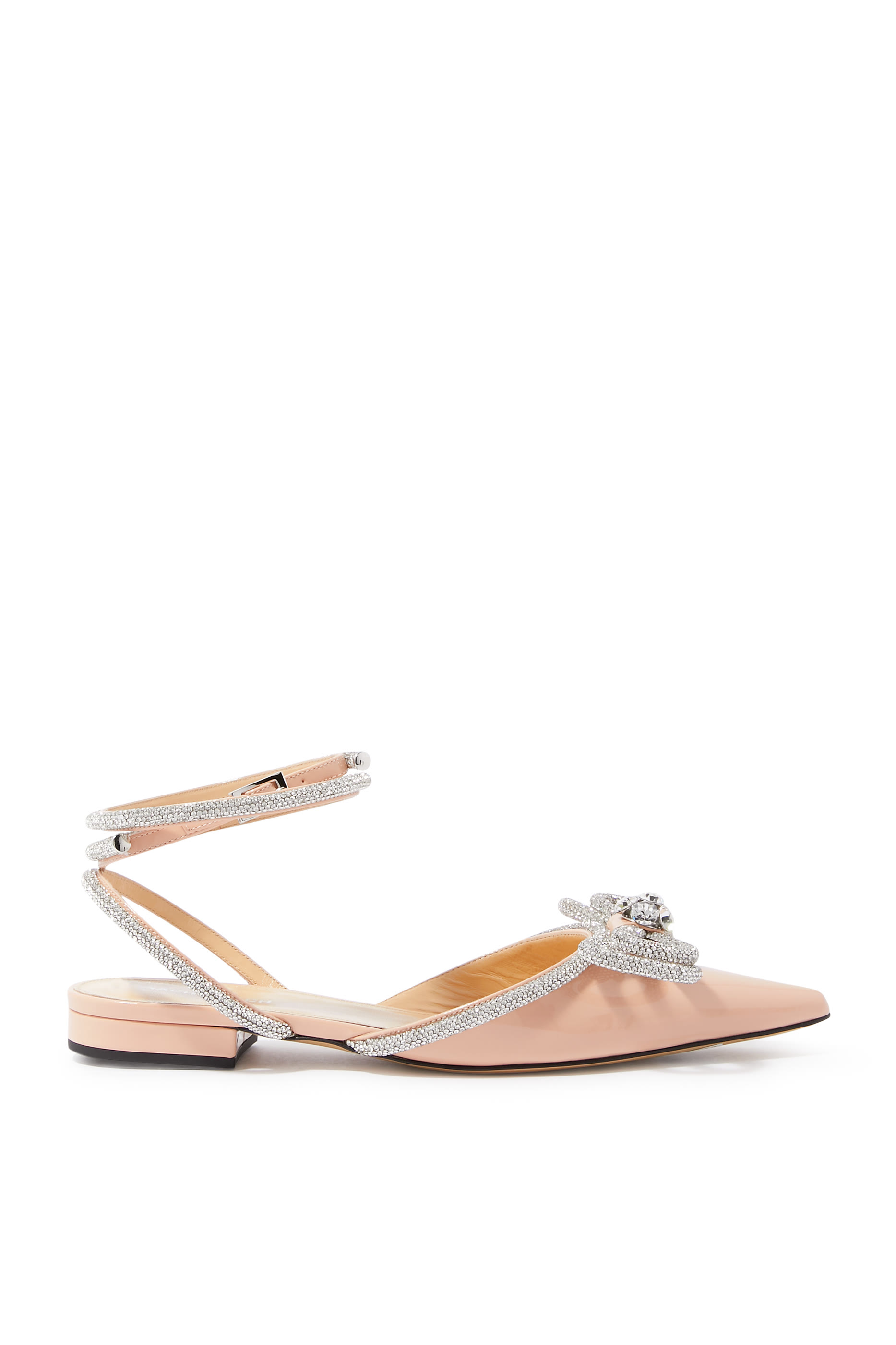 حذاء بالرينا بفيونكة مزدوجة وكعب مسطح جلد