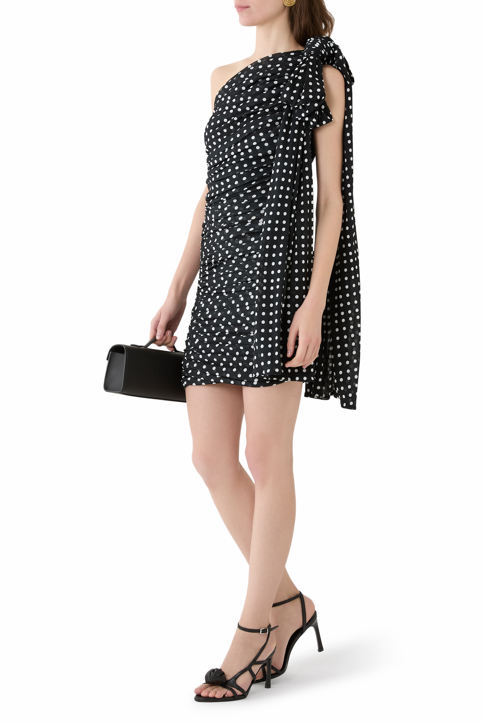 فستان بتصميم درابيه غير متماثل، نايلون معاد تدويره