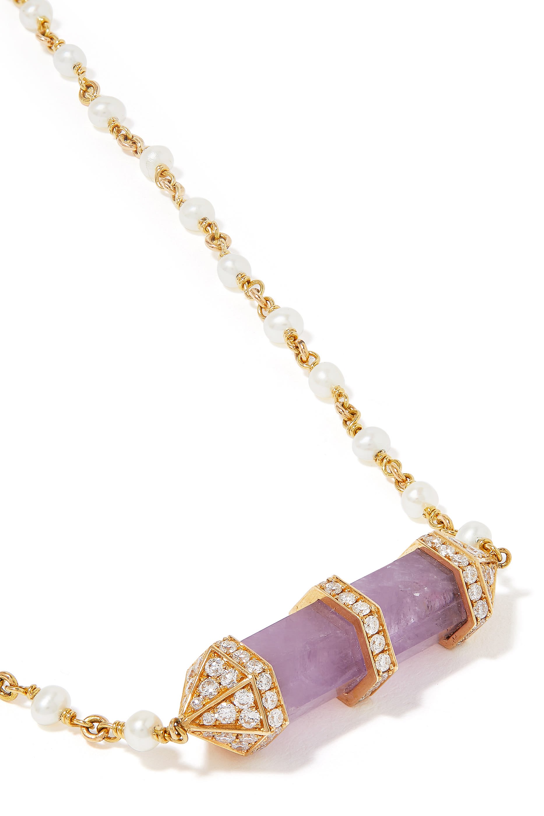 قلادة شاكارا بحلية أفقية متوسطة مرصعة بالماس والجمشت ذهب أصفر عيار 18