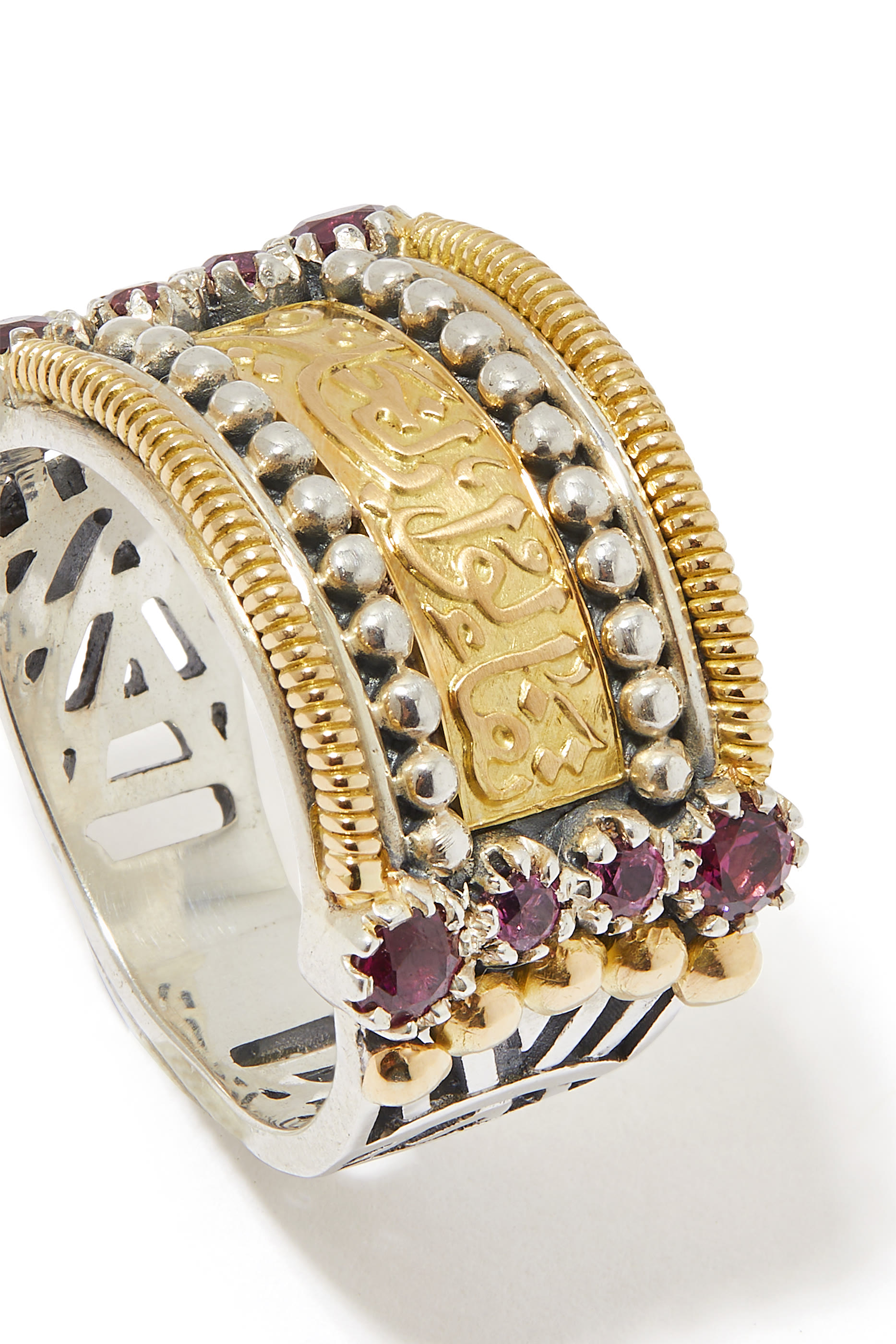 خاتم هوب مرصع بأحجار رودوليت ذهب أصفر عيار 18