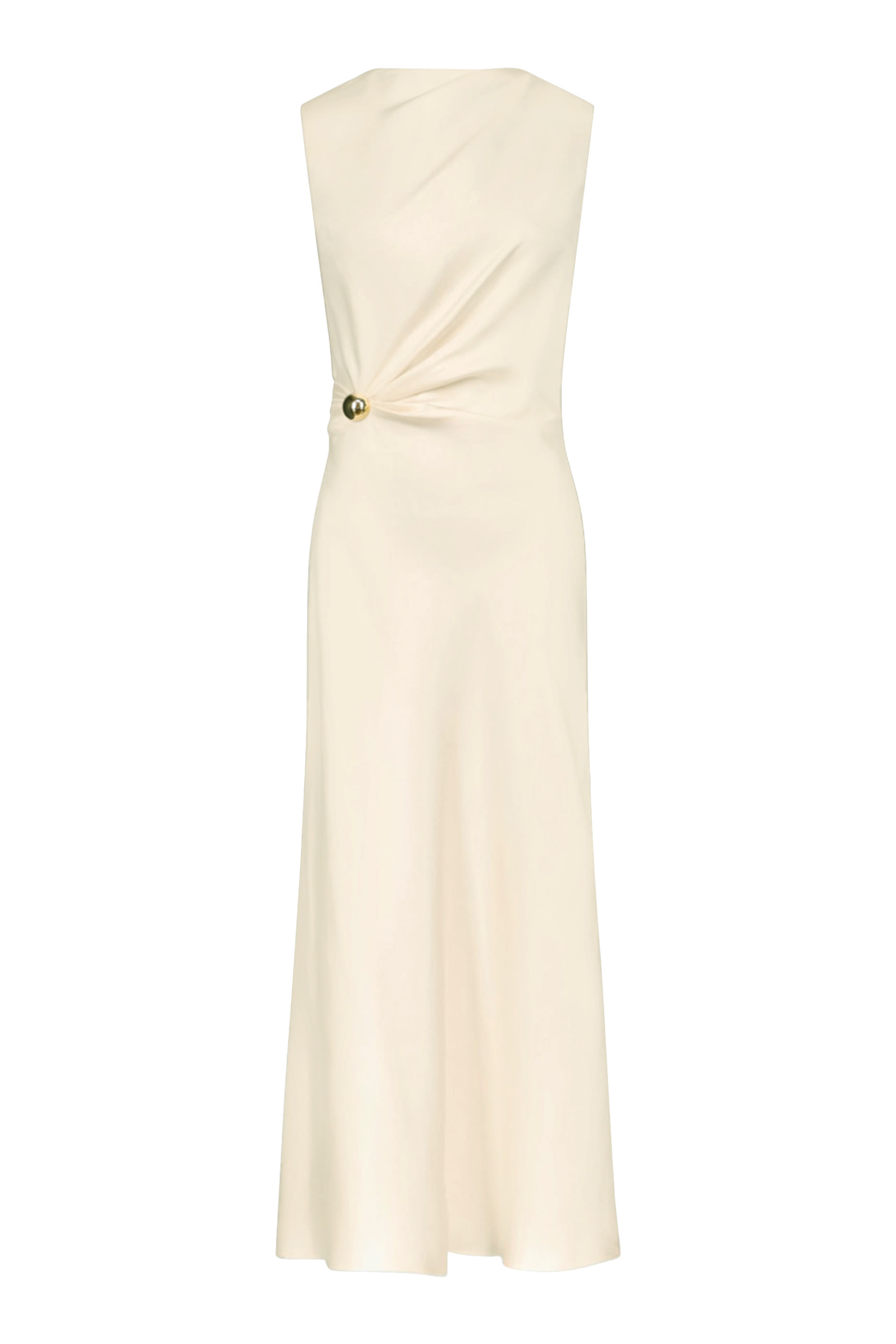 فستان روان درابيه مزين بحلية معدنية