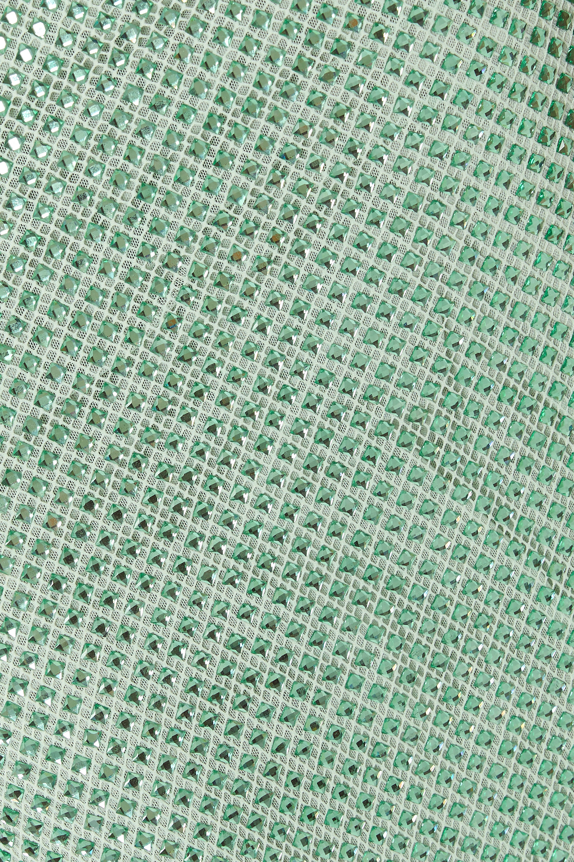 فستان متوسط الطول مزين بأحجار الراين باللون الأخضر النعناعي قماش شبكي