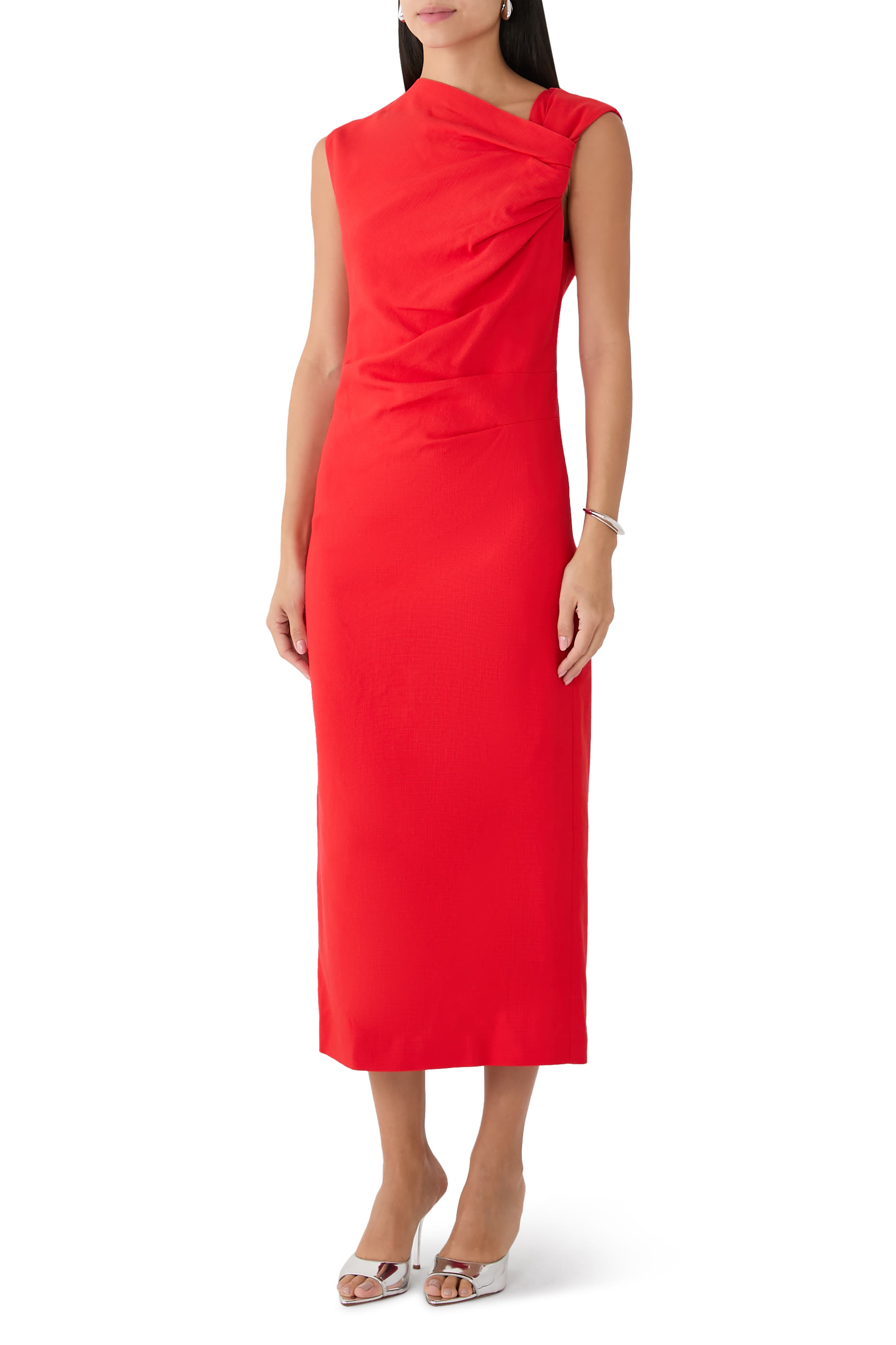 فستان متوسط الطول بدرابيه