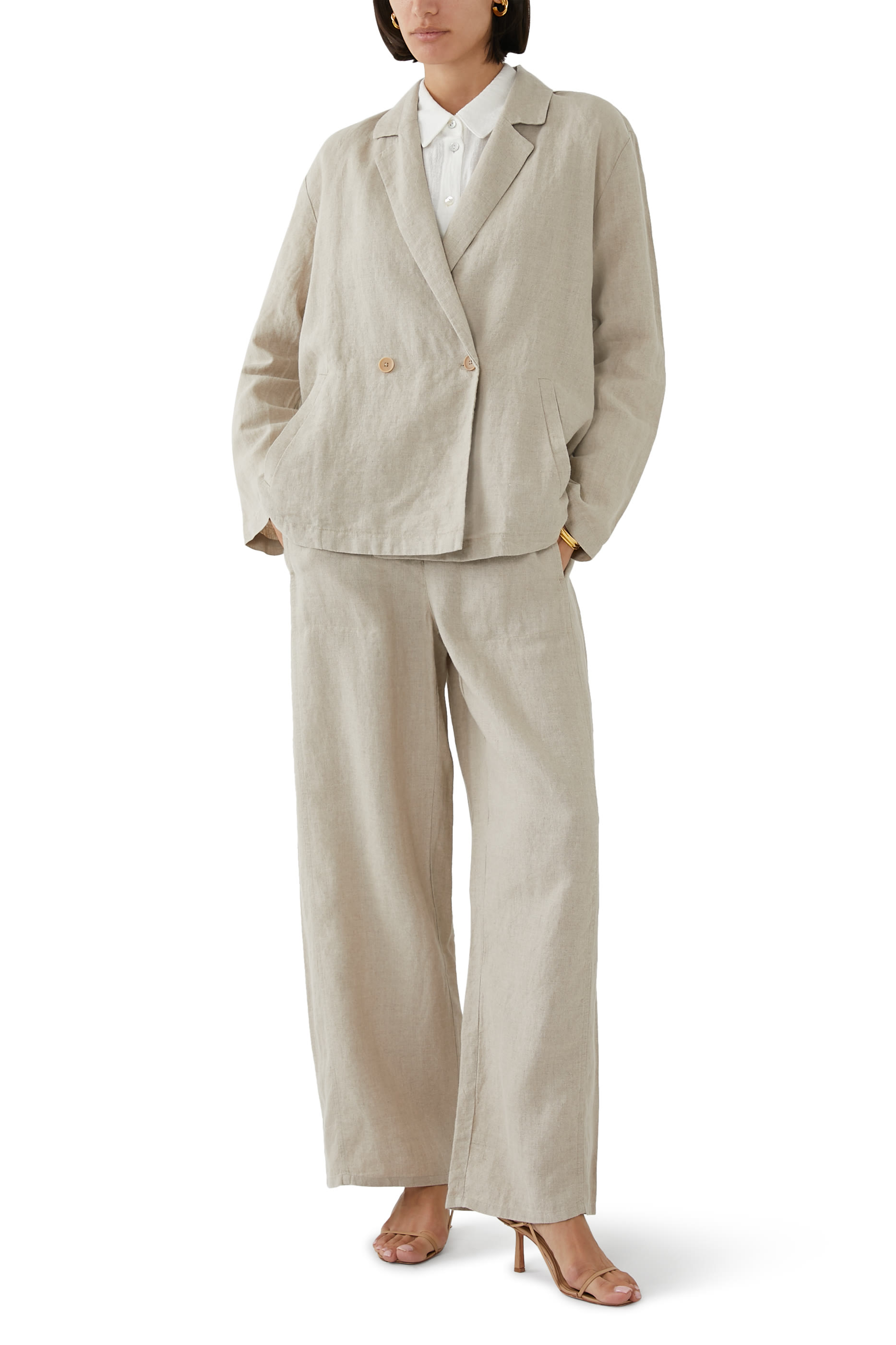 بليزر بصف أزرار كتان عضوي