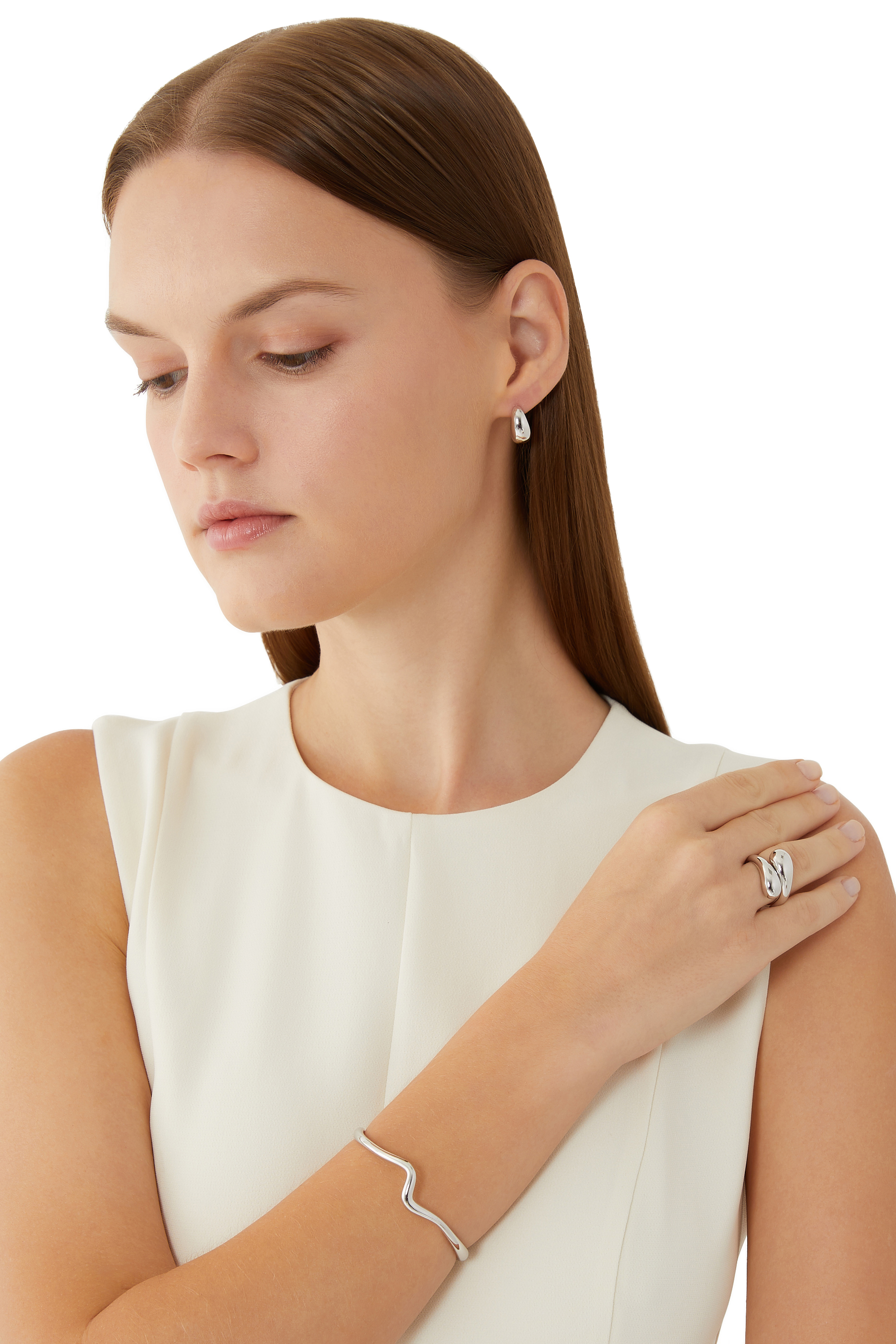 سوار مولتن مفتوح متموج فضة استرلينية معاد تدويرها