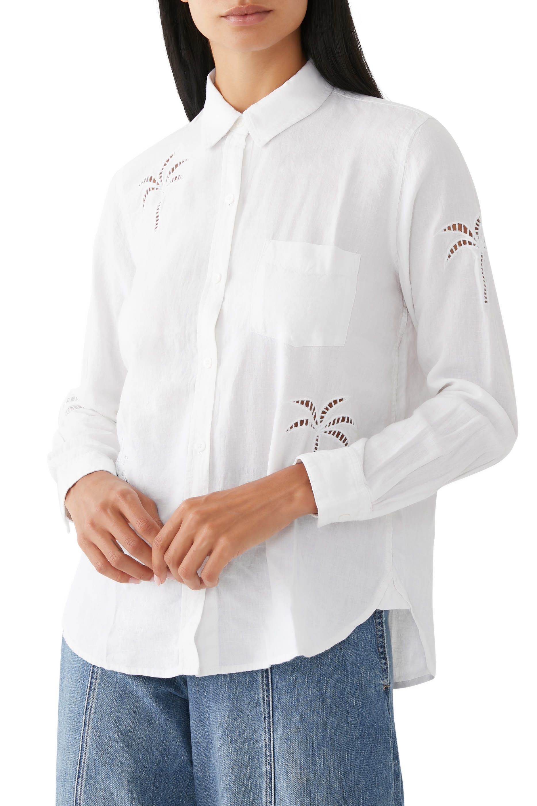 قميص شارلي بتطريزات مفرغة بتصميم نخيل