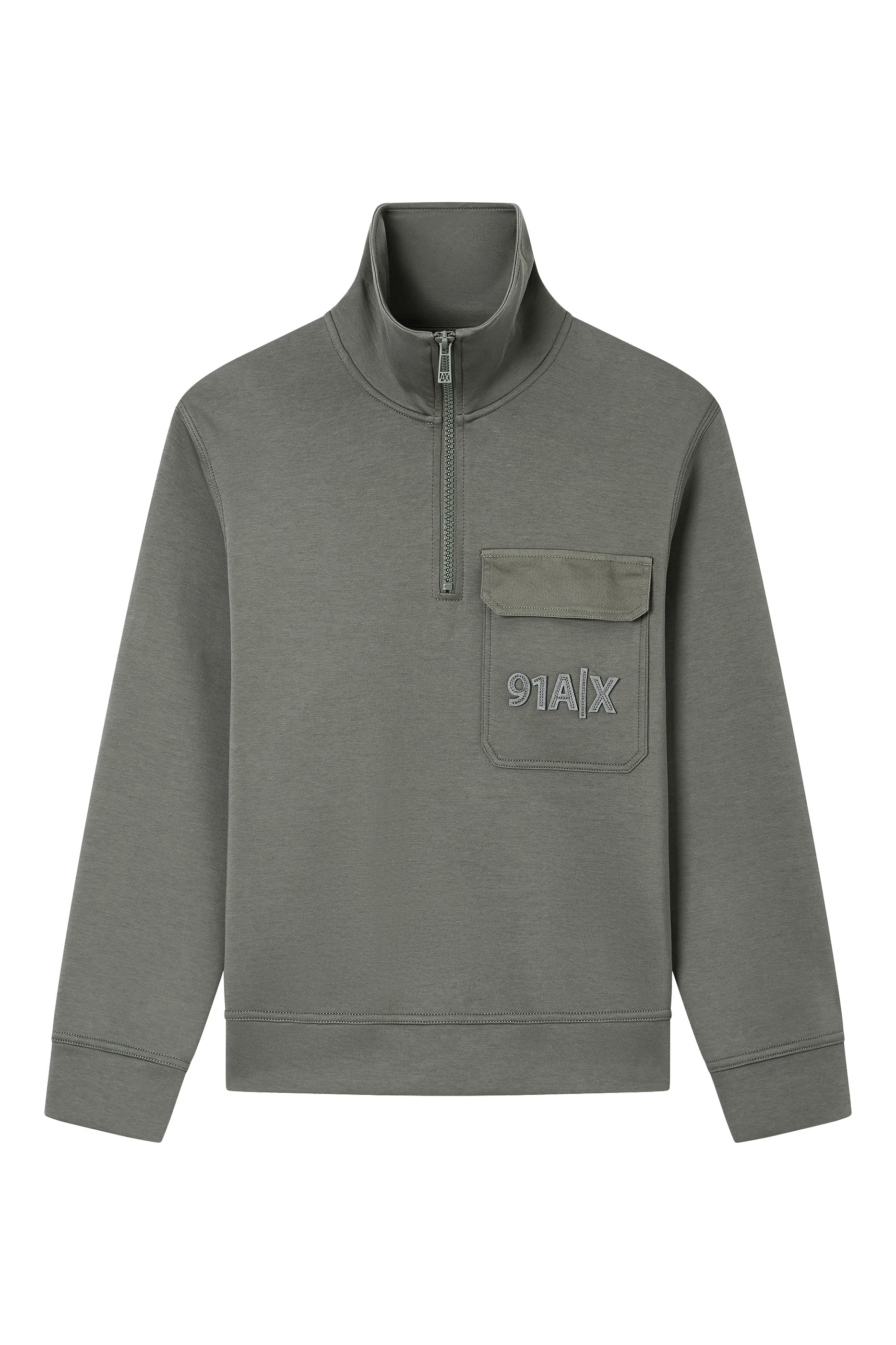 سويت شيرت ناينتي وان بياقة عالية بنصف سحاب وشعار الماركة