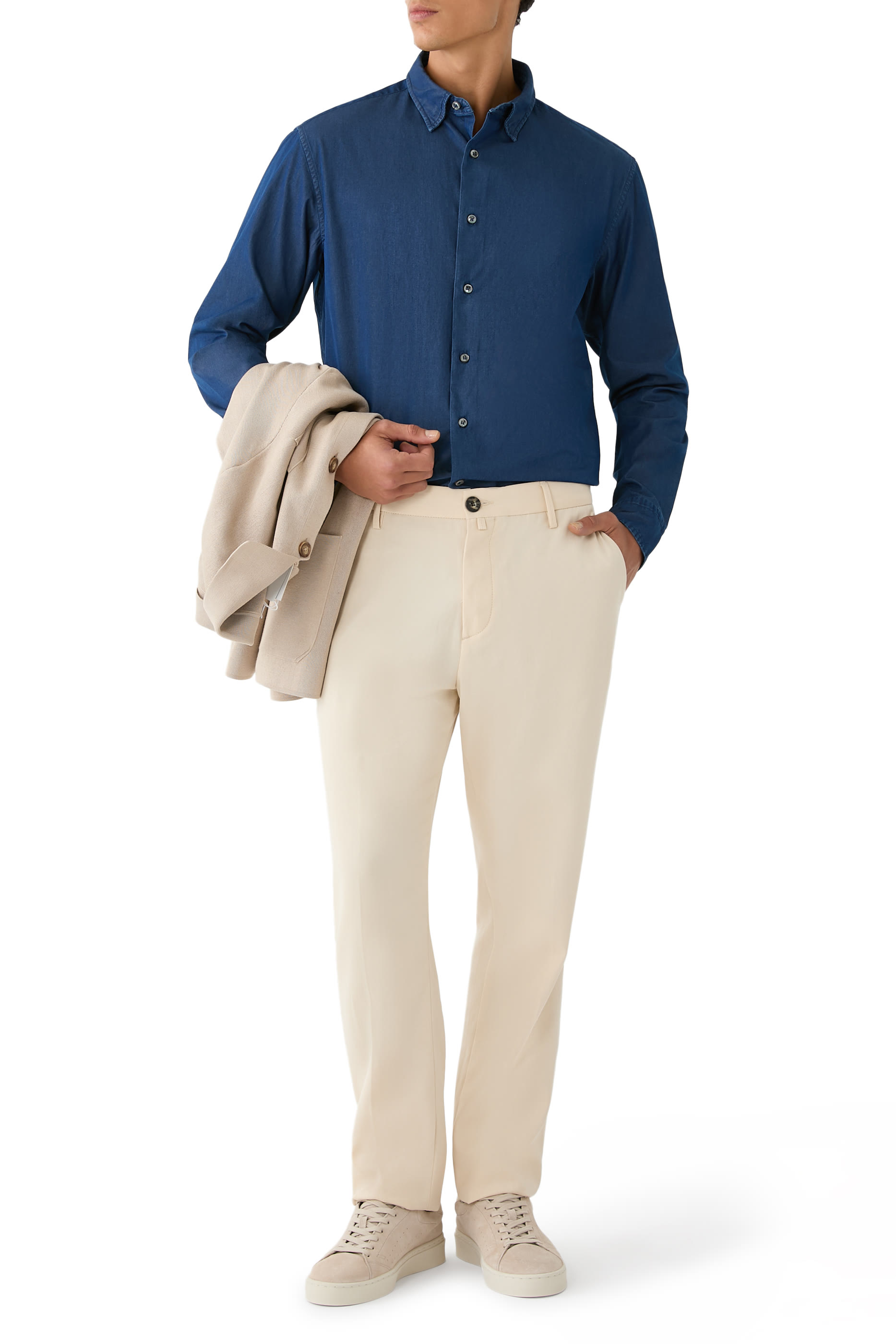 قميص بصف أزرار مخفي قطن دنيم