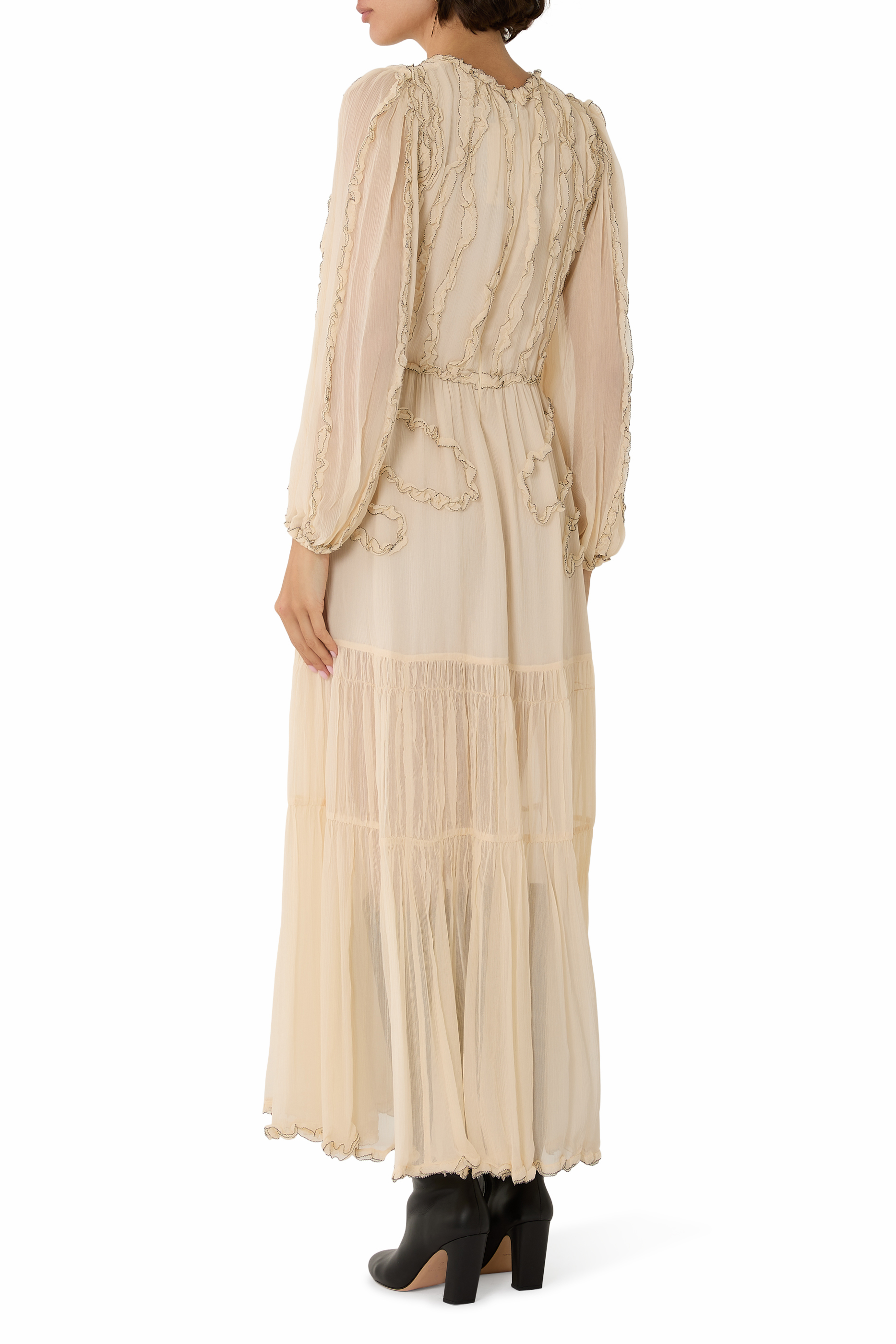 فستان إيونا متوسط الطول بأكمام طويلة حرير