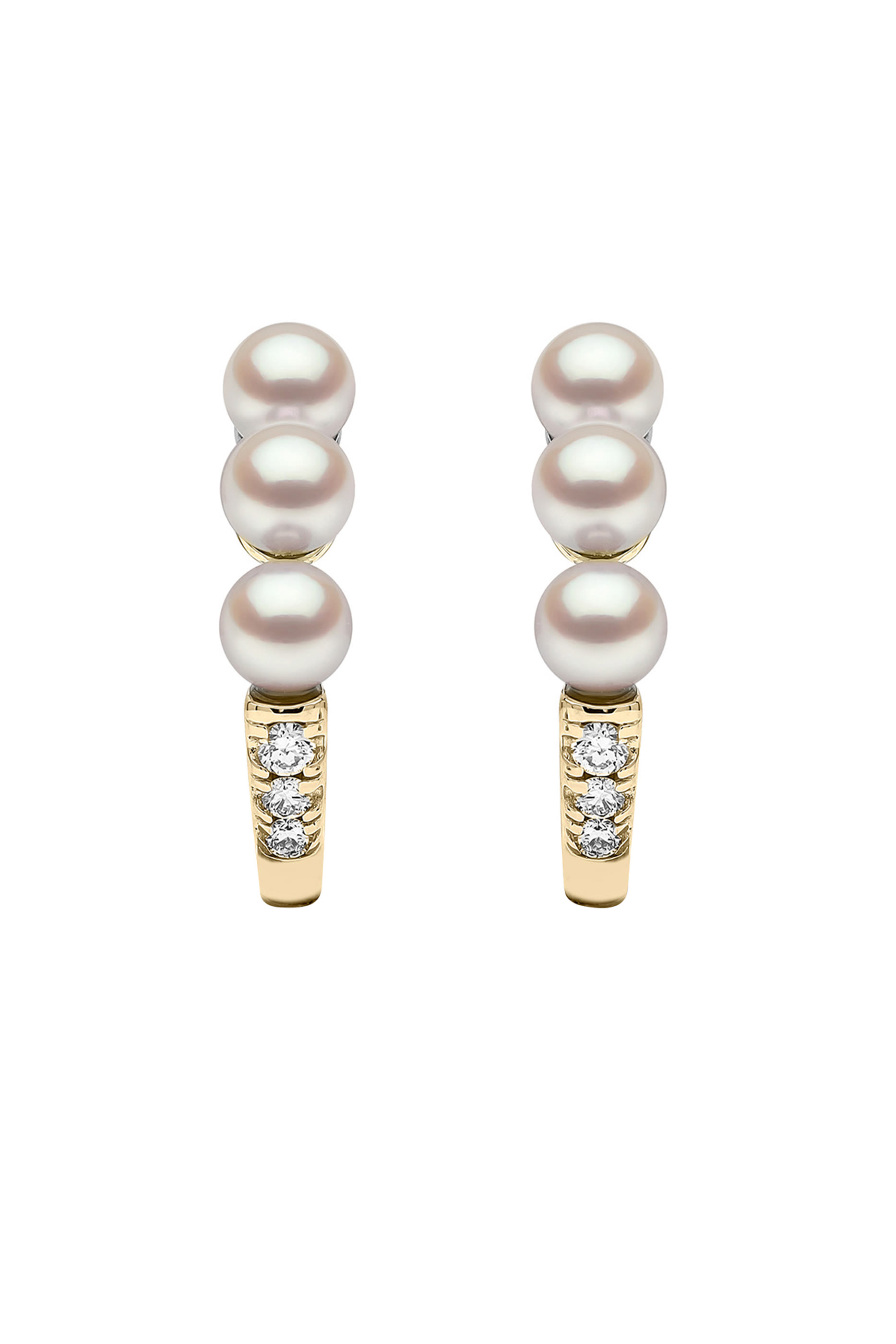 أقراط اكليبس دائرية مرصعة بالماس واللؤلؤ ذهب أصفر عيار 18