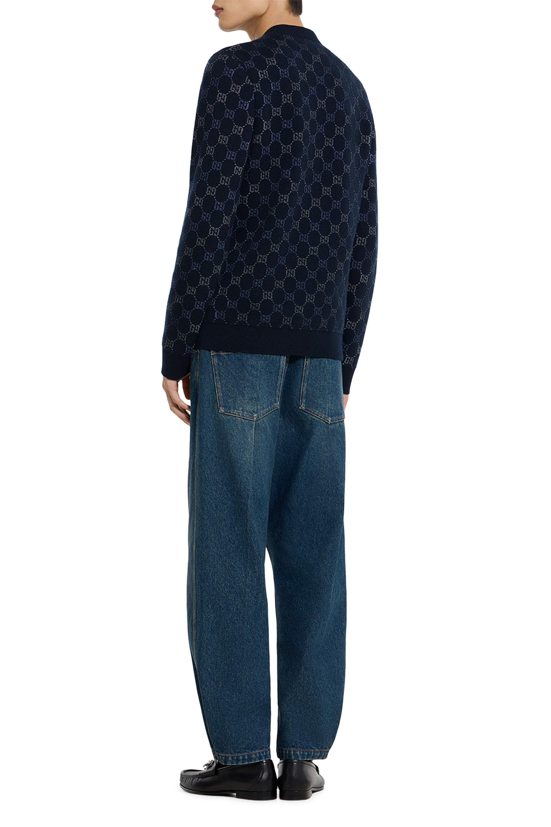 كنزة بنقشة حرفي شعار الماركة نسيج صوف مزدوج