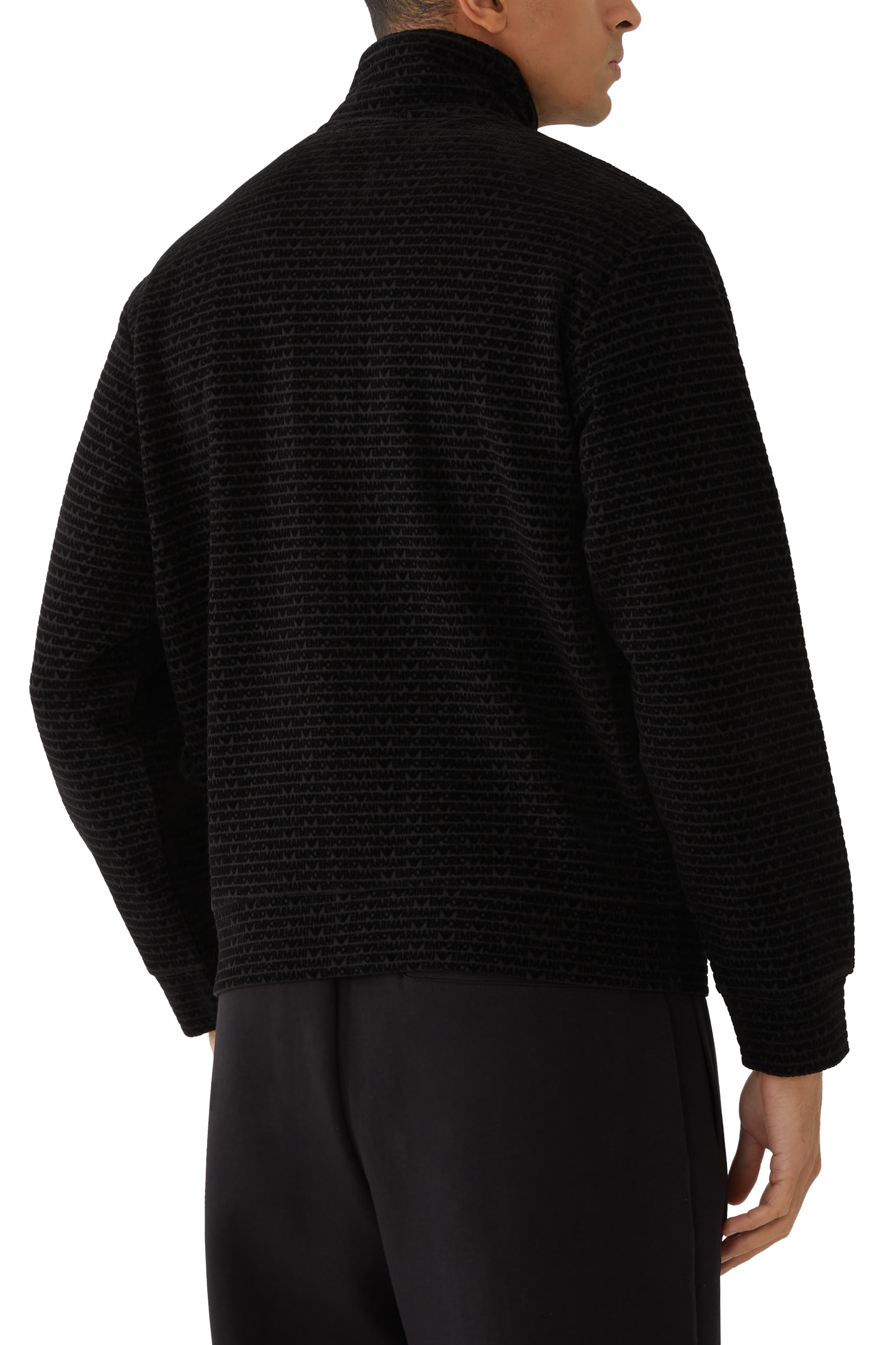 سويت شيرت بسحاب كامل ونقشة شعار الماركة بملمس بارز بالكامل جرسيه